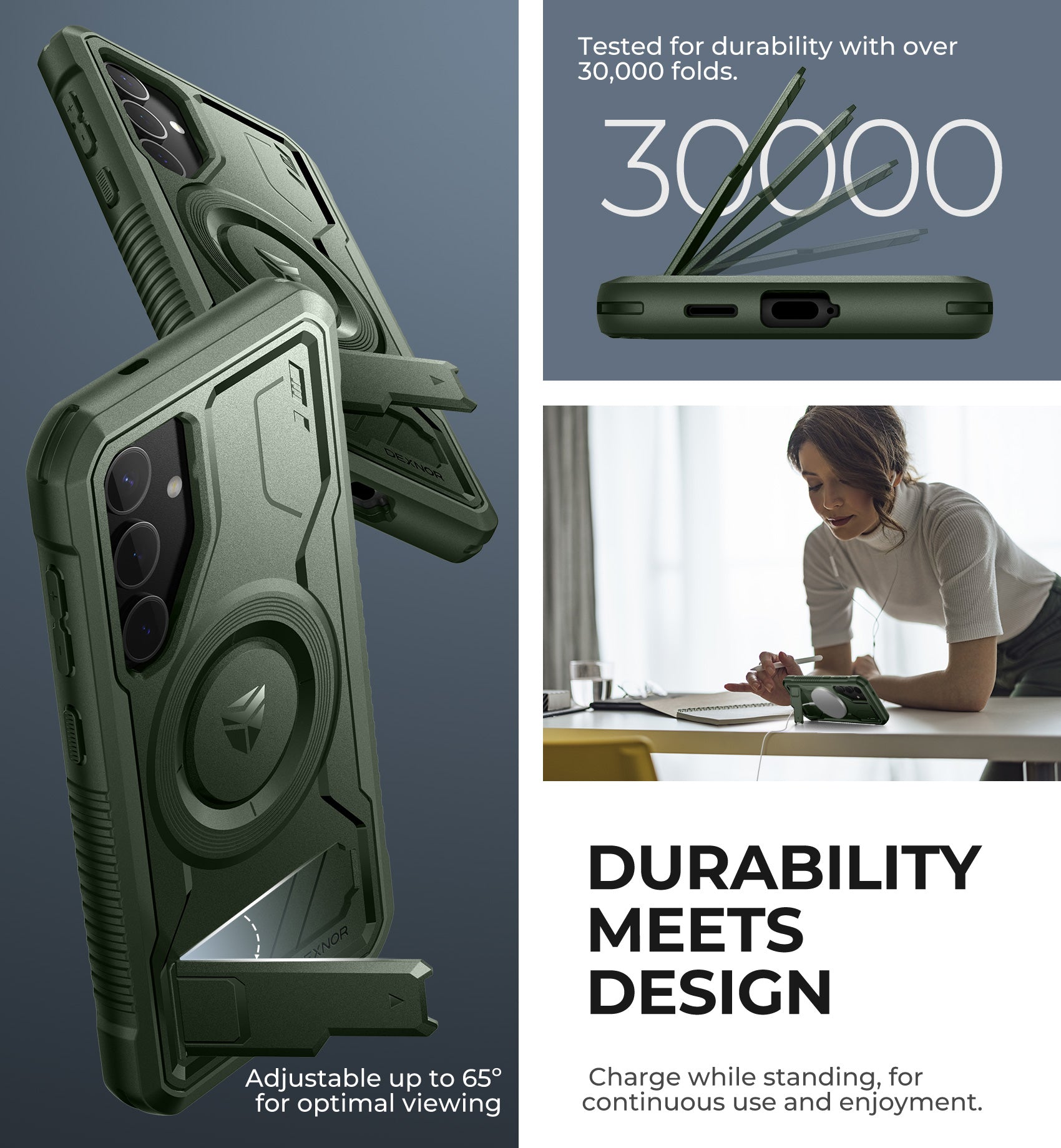 Dexnor Case for Samsung Galaxy S24 with Kickstand 2 Front Frames Built-in Screen Protector Compatible with Magsafe Rugged Shockproof Full-body Protective Cover