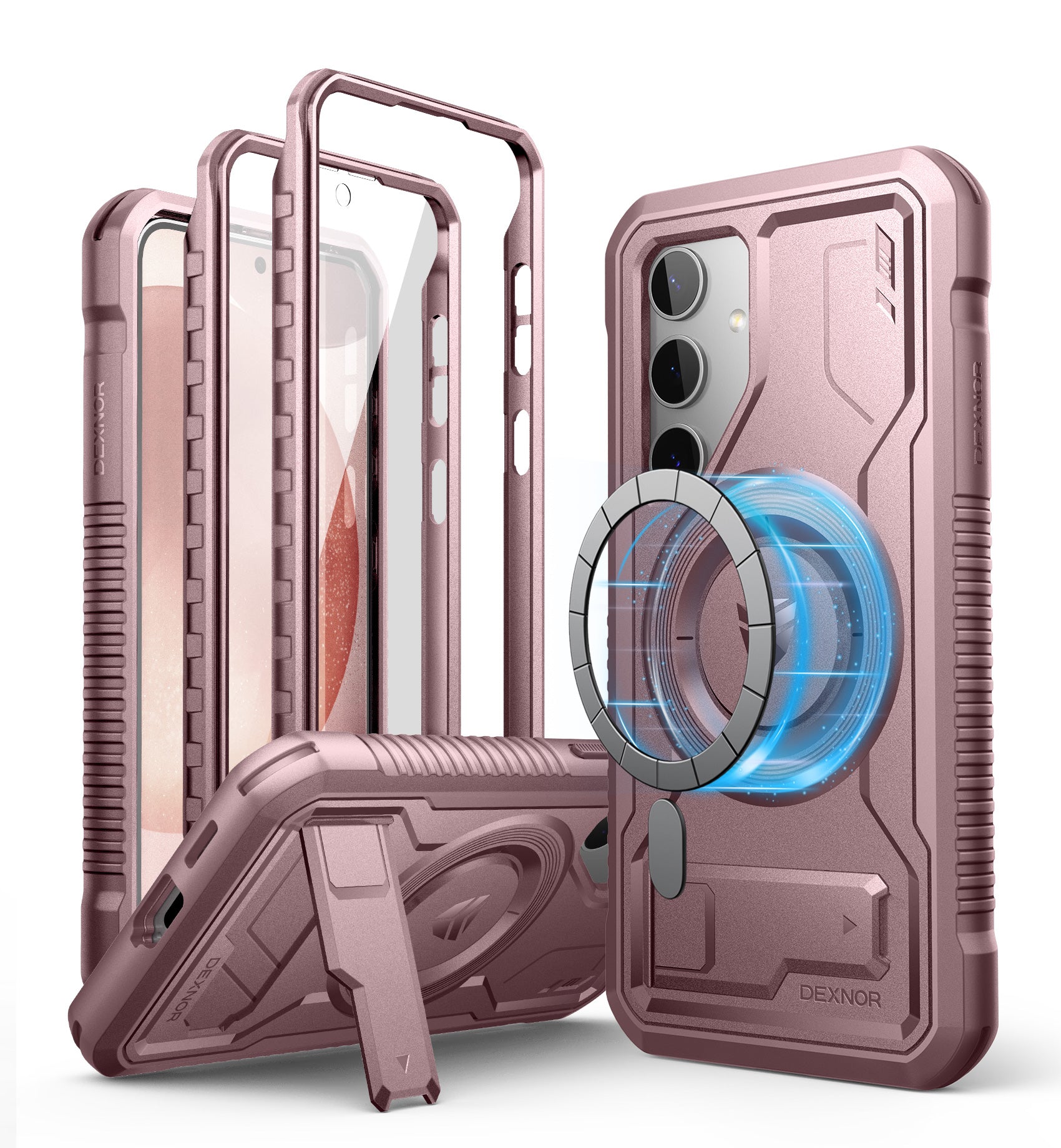 Dexnor Case for Samsung Galaxy S24 with Kickstand 2 Front Frames Built-in Screen Protector Compatible with Magsafe Rugged Shockproof Full-body Protective Cover