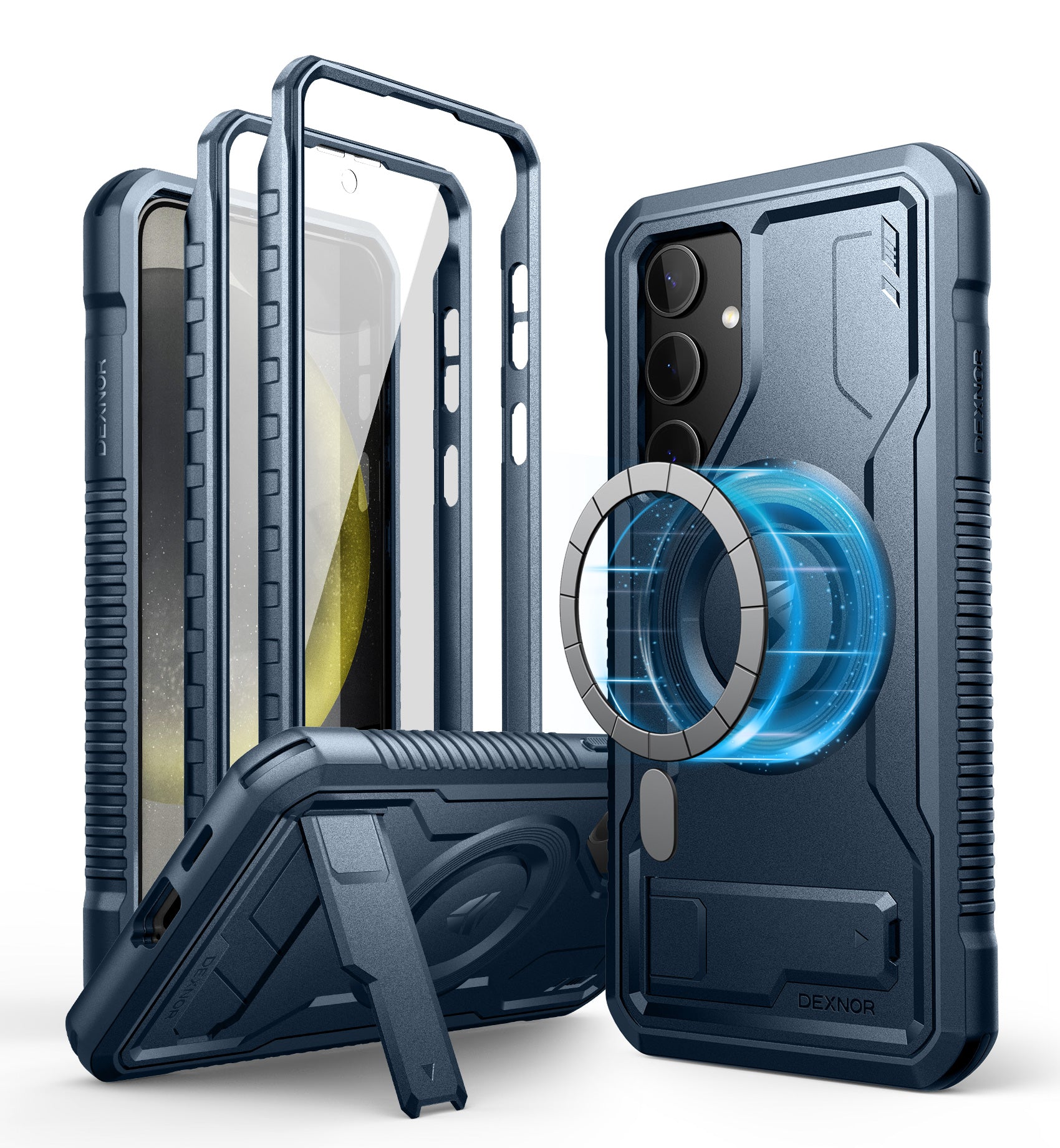 Dexnor Case for Samsung Galaxy S24 Plus with Kickstand 2 Front Frames Built-in Screen Protector Compatible with Magsafe Magnetic Bumper Rugged Shockproof Full-Body Protective Cover