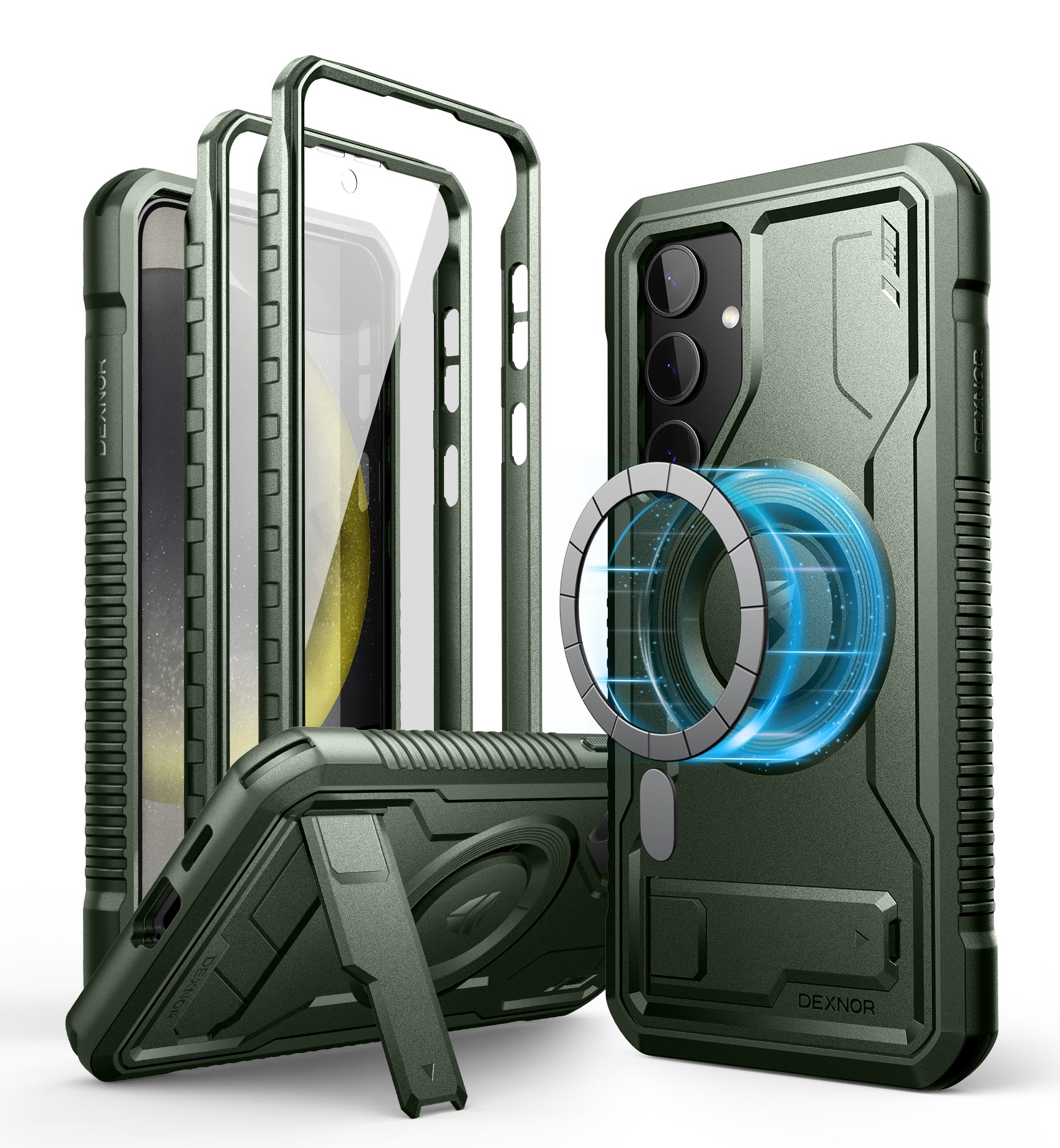 Dexnor Case for Samsung Galaxy S24 Plus with Kickstand 2 Front Frames Built-in Screen Protector Compatible with Magsafe Magnetic Bumper Rugged Shockproof Full-Body Protective Cover