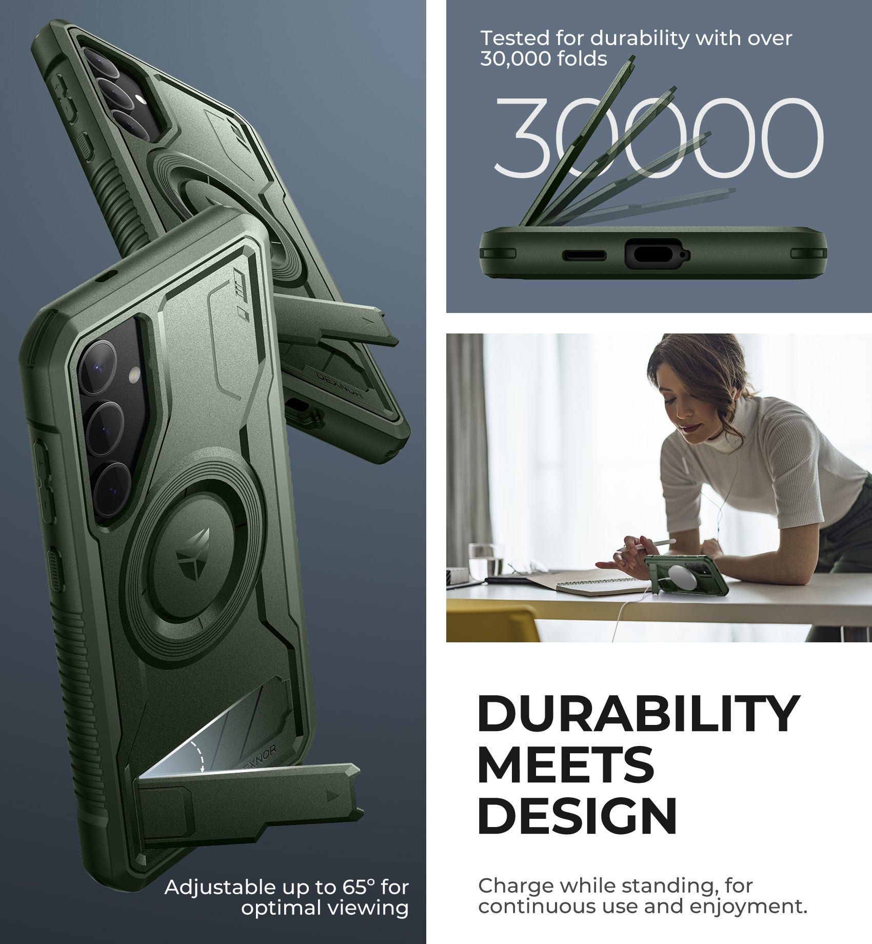 Dexnor Case for Samsung Galaxy S24 Plus with Kickstand 2 Front Frames Built-in Screen Protector Compatible with Magsafe Magnetic Bumper Rugged Shockproof Full-Body Protective Cover