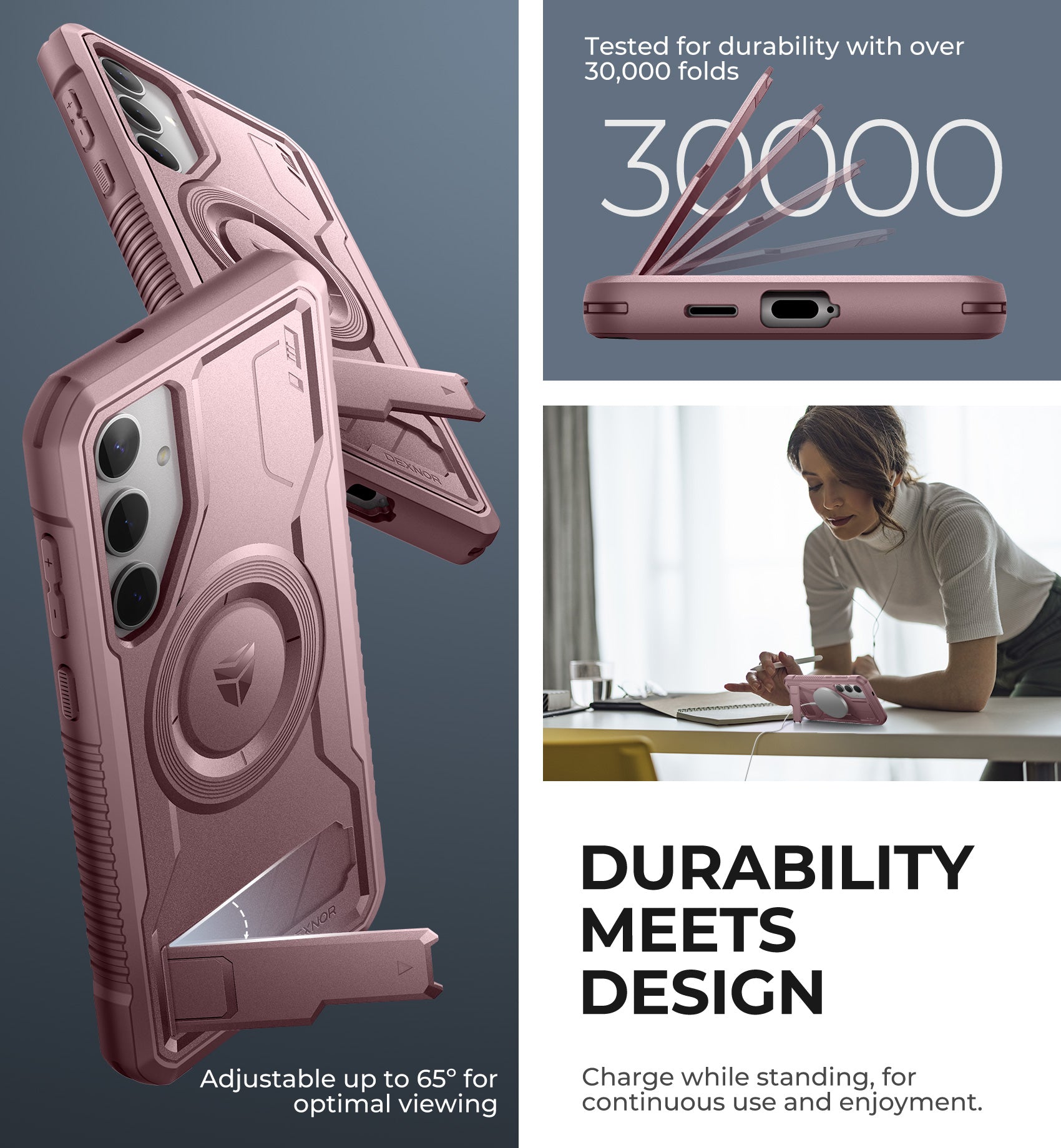 Dexnor Case for Samsung Galaxy S24 Plus with Kickstand 2 Front Frames Built-in Screen Protector Compatible with Magsafe Magnetic Bumper Rugged Shockproof Full-Body Protective Cover