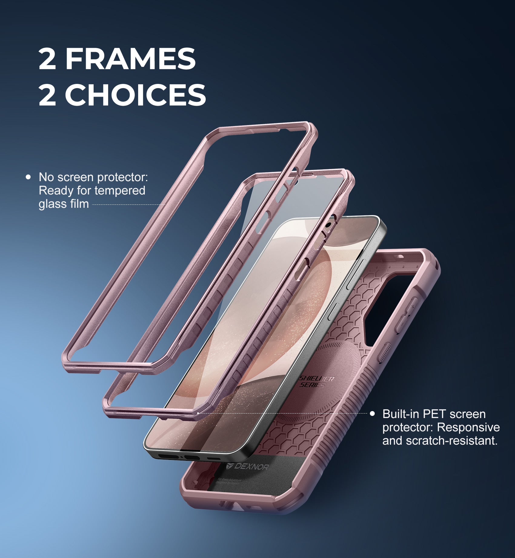 Dexnor Case for Samsung Galaxy S24 Plus with Kickstand 2 Front Frames Built-in Screen Protector Compatible with Magsafe Magnetic Bumper Rugged Shockproof Full-Body Protective Cover