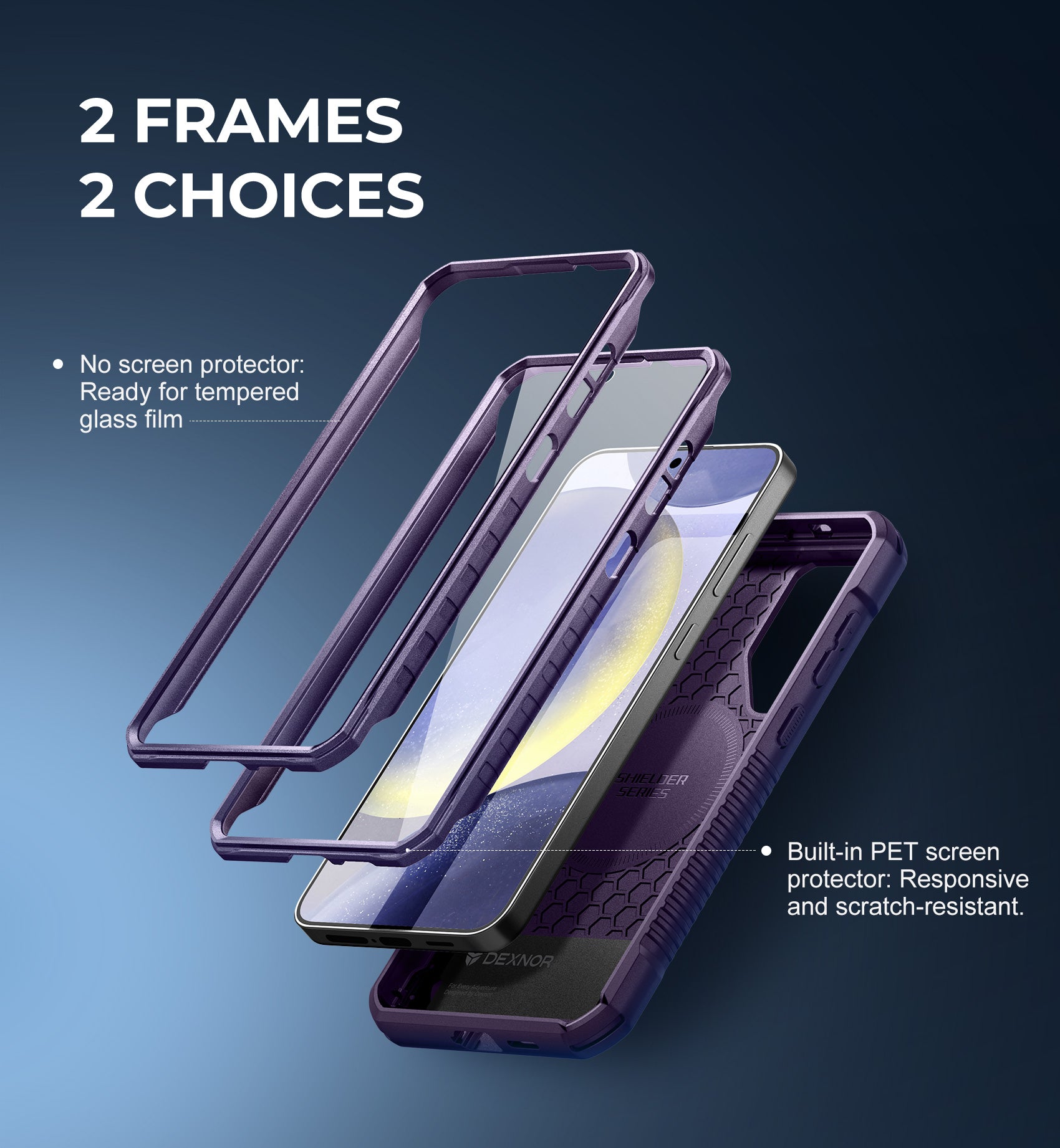 Dexnor Case for Samsung Galaxy S24 Plus with Kickstand 2 Front Frames Built-in Screen Protector Compatible with Magsafe Magnetic Bumper Rugged Shockproof Full-Body Protective Cover