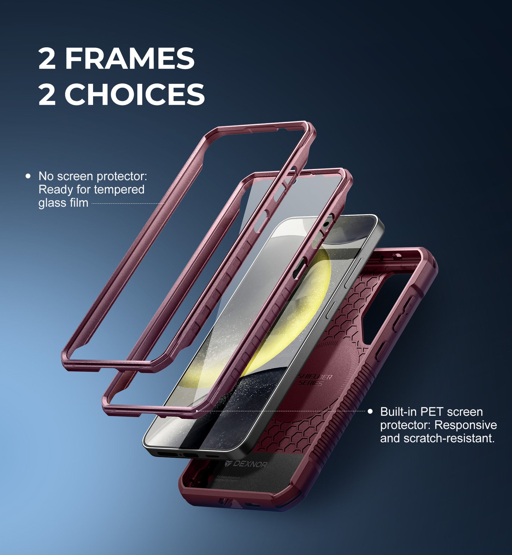 Dexnor Case for Samsung Galaxy S24 Plus with Kickstand 2 Front Frames Built-in Screen Protector Compatible with Magsafe Magnetic Bumper Rugged Shockproof Full-Body Protective Cover