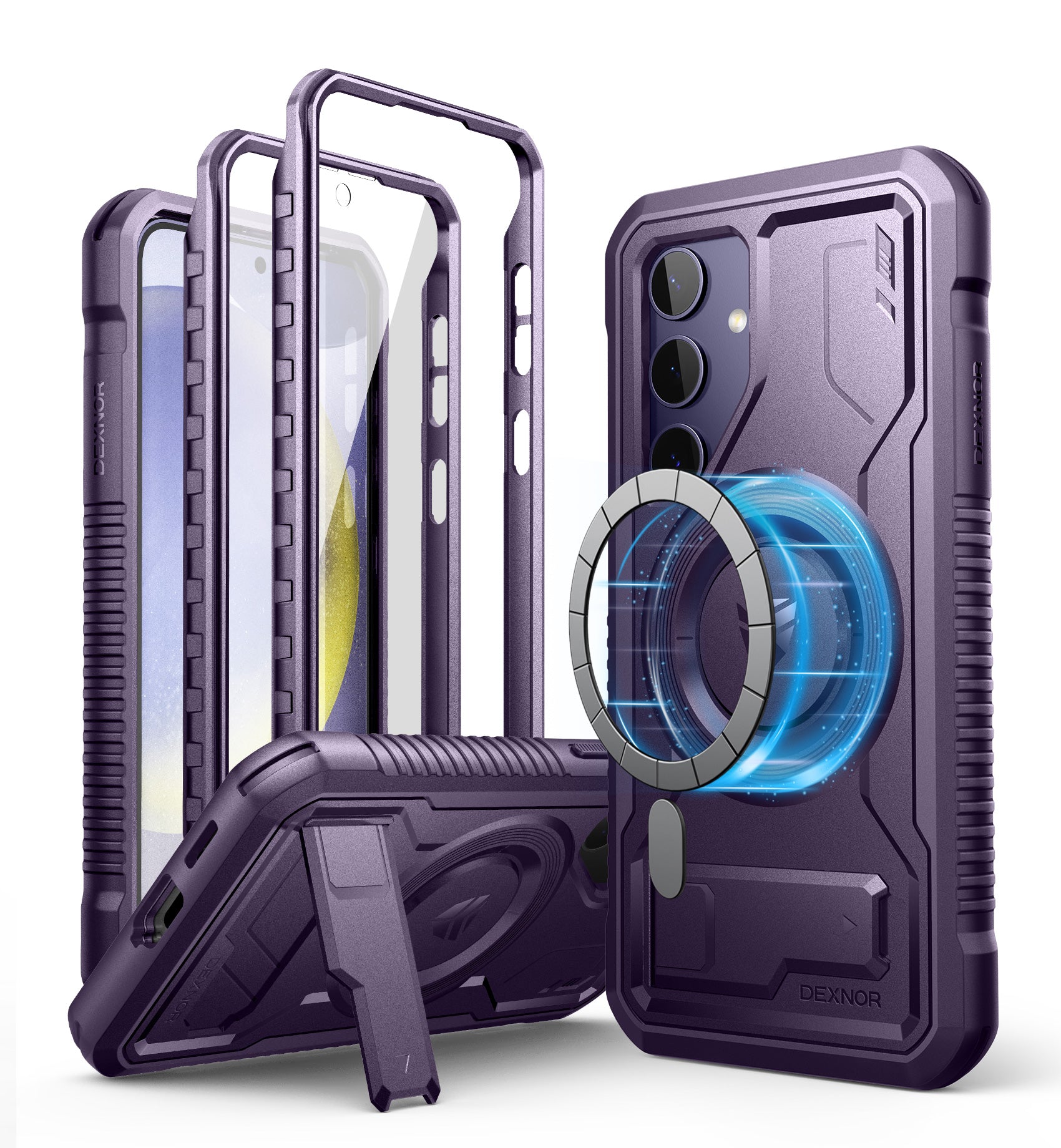 Dexnor Case for Samsung Galaxy S24 with Kickstand 2 Front Frames Built-in Screen Protector Compatible with Magsafe Rugged Shockproof Full-body Protective Cover