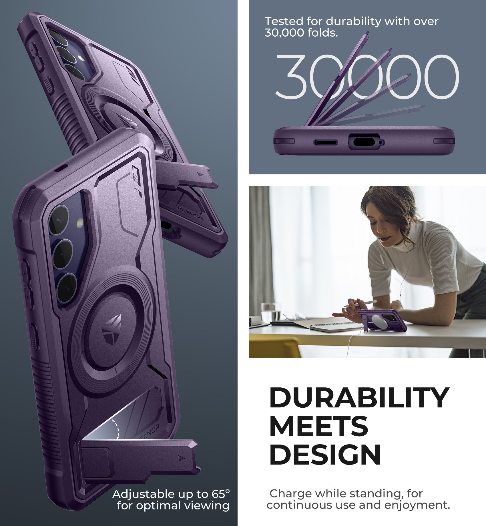 Dexnor Case for Samsung Galaxy S24 with Kickstand 2 Front Frames Built-in Screen Protector Compatible with Magsafe Rugged Shockproof Full-body Protective Cover