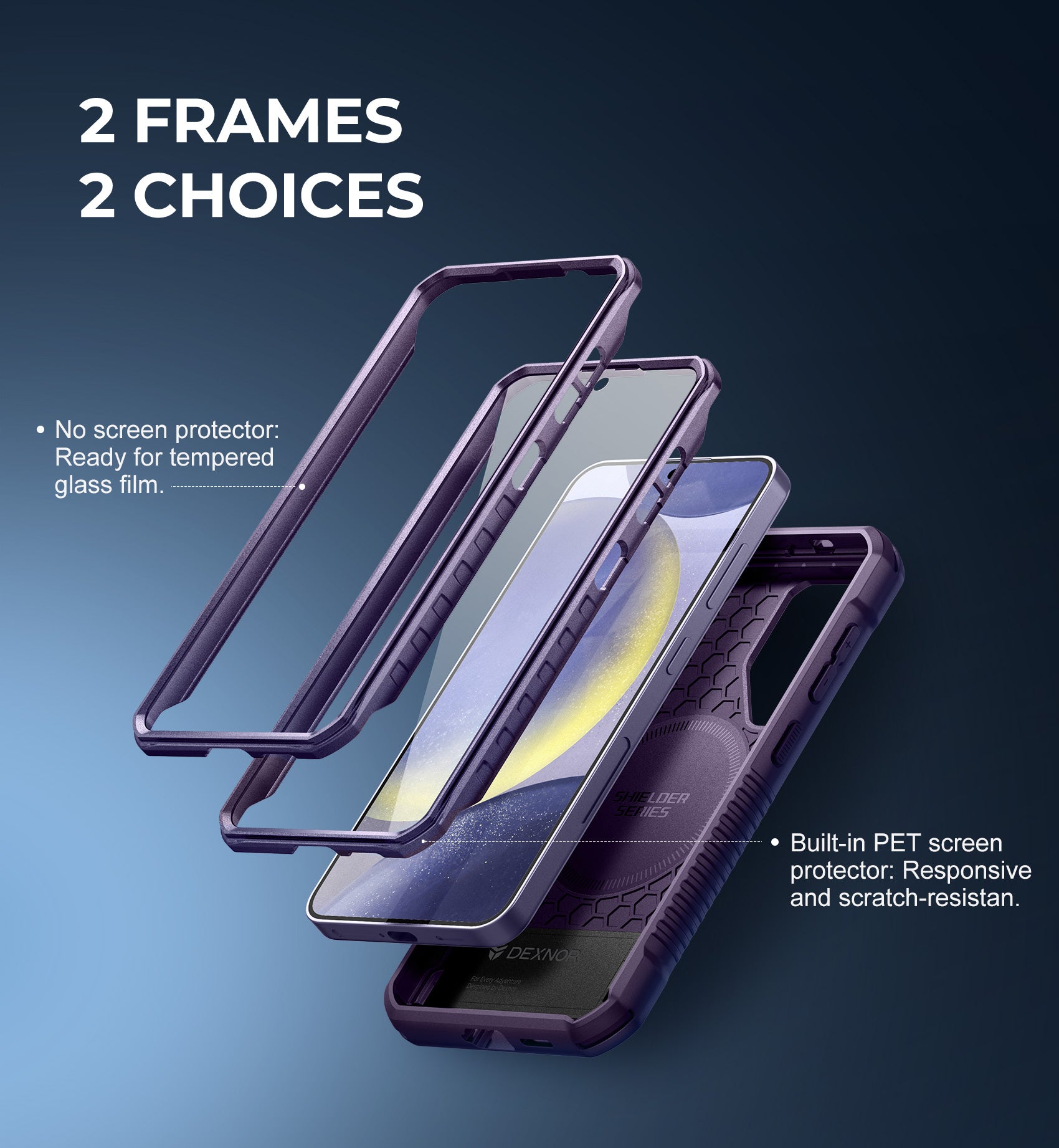 Dexnor Case for Samsung Galaxy S24 with Kickstand 2 Front Frames Built-in Screen Protector Compatible with Magsafe Rugged Shockproof Full-body Protective Cover