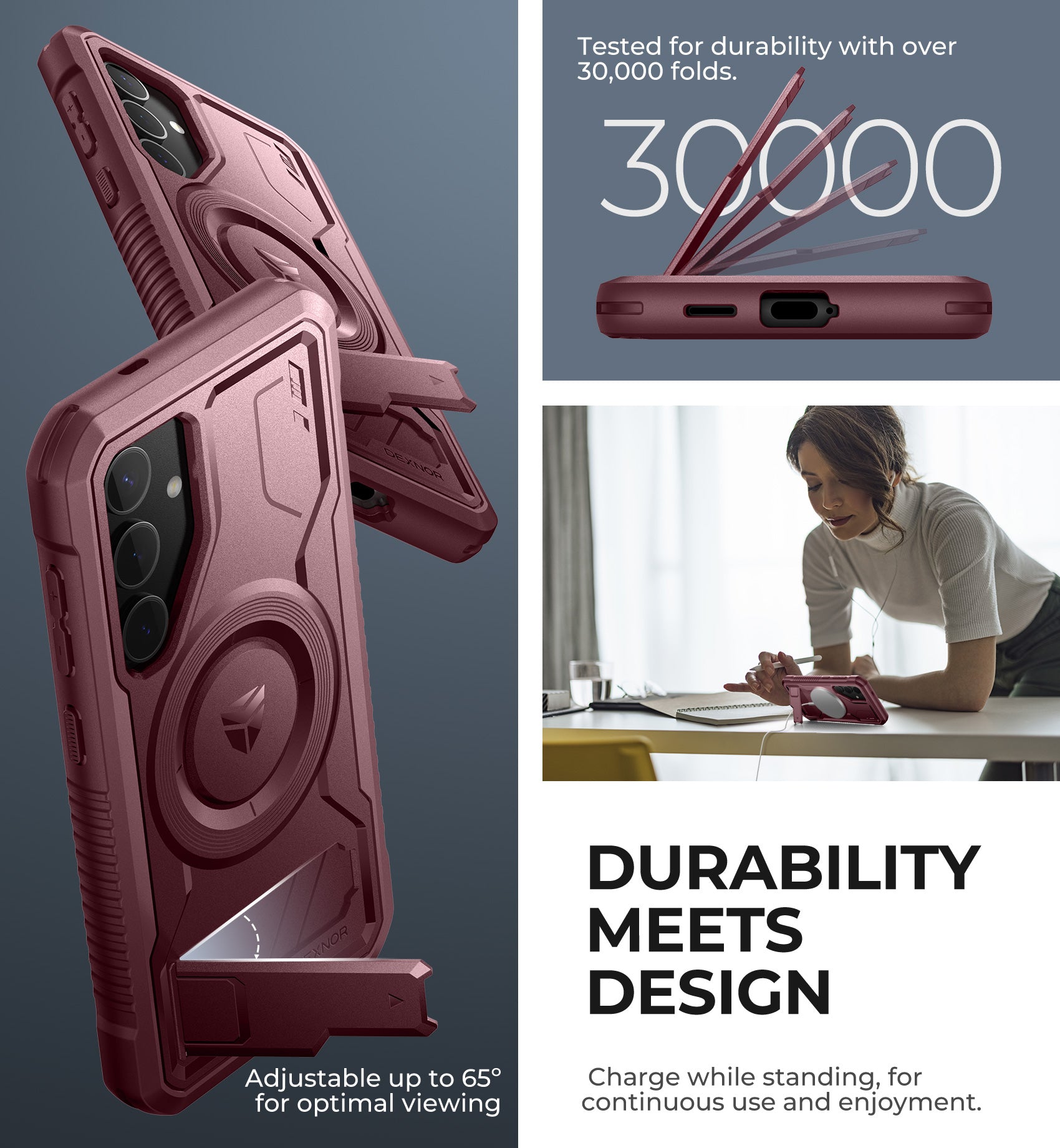 Dexnor Case for Samsung Galaxy S24 with Kickstand 2 Front Frames Built-in Screen Protector Compatible with Magsafe Rugged Shockproof Full-body Protective Cover