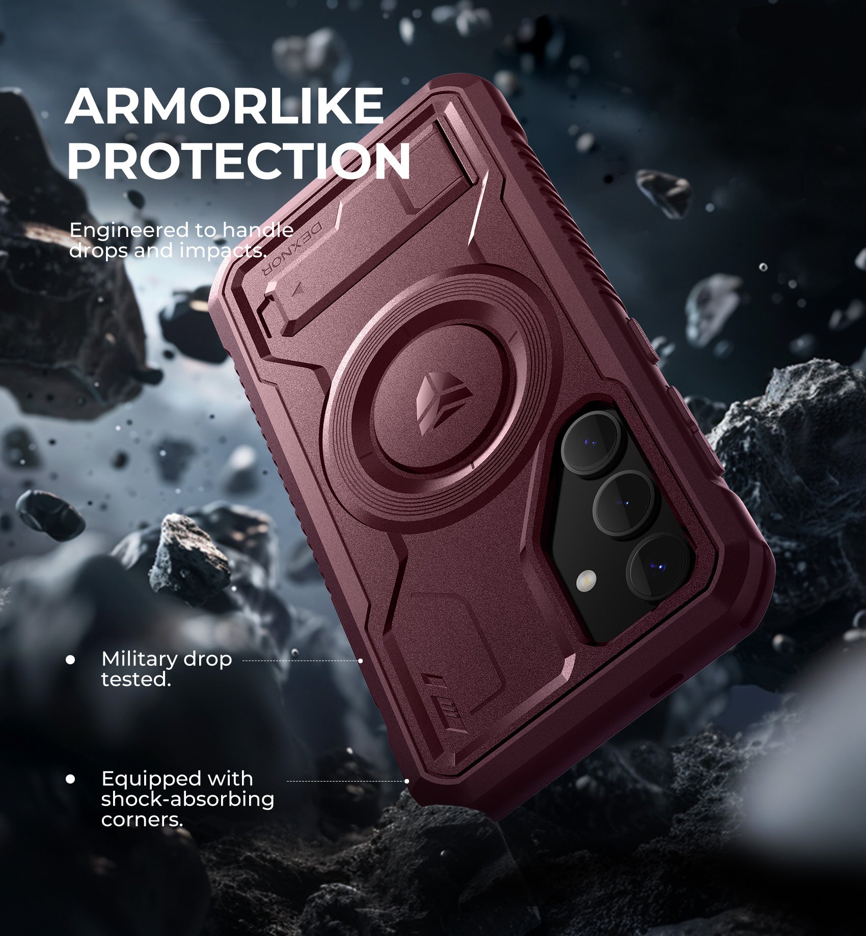 Dexnor Case for Samsung Galaxy S24 with Kickstand 2 Front Frames Built-in Screen Protector Compatible with Magsafe Rugged Shockproof Full-body Protective Cover