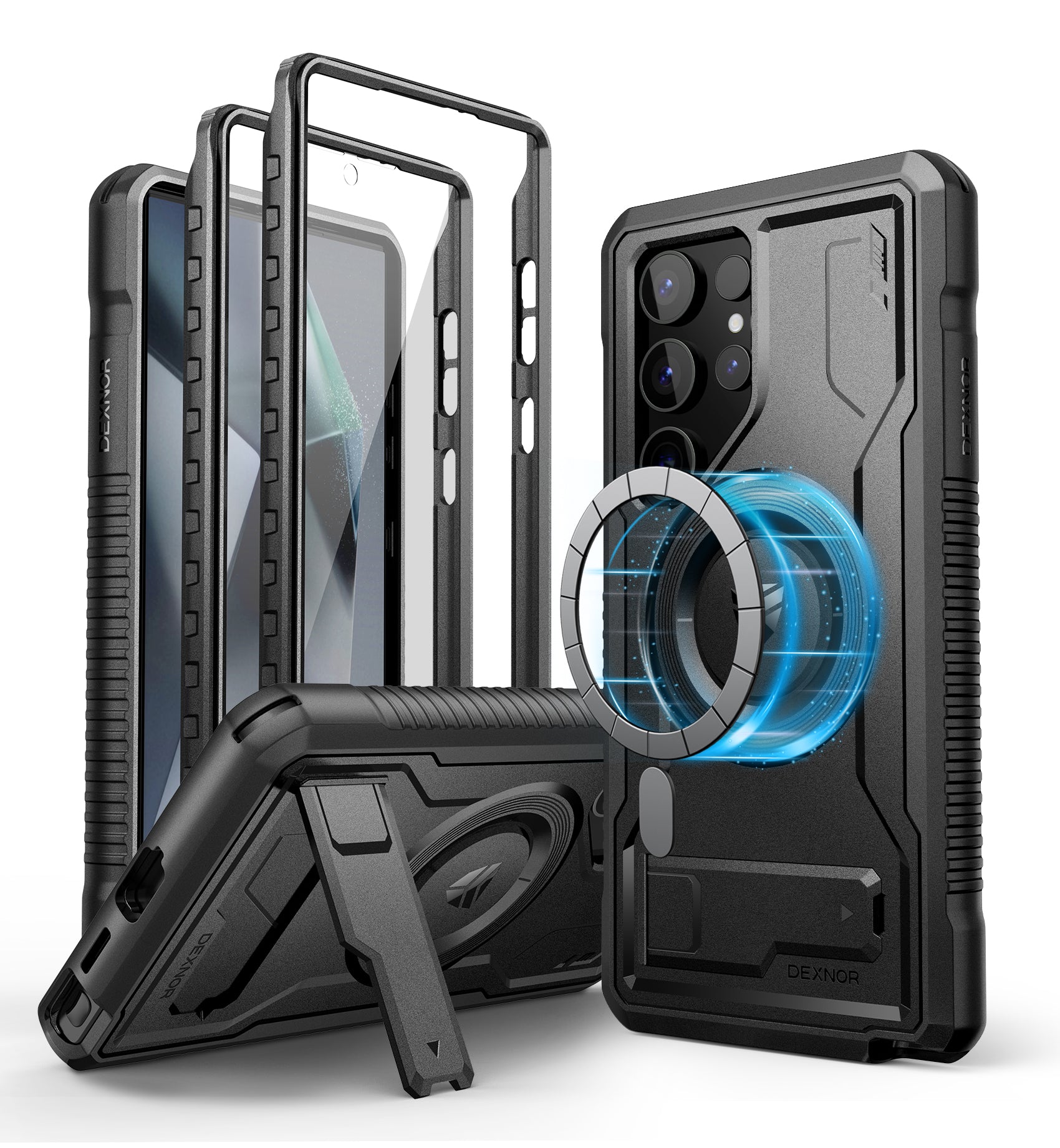 Dexnor Magnetic Case for Samsung Galaxy S24 Ultra Compatible with Magsafe 2 Front Frames Built-in Screen Protector Bumper Rugged Shockproof Full-Body Protective Cover with Kickstand