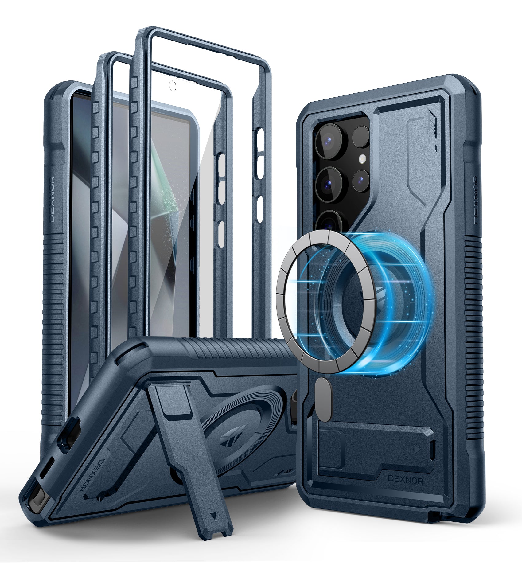Dexnor Magnetic Case for Samsung Galaxy S24 Ultra Compatible with Magsafe 2 Front Frames Built-in Screen Protector Bumper Rugged Shockproof Full-Body Protective Cover with Kickstand