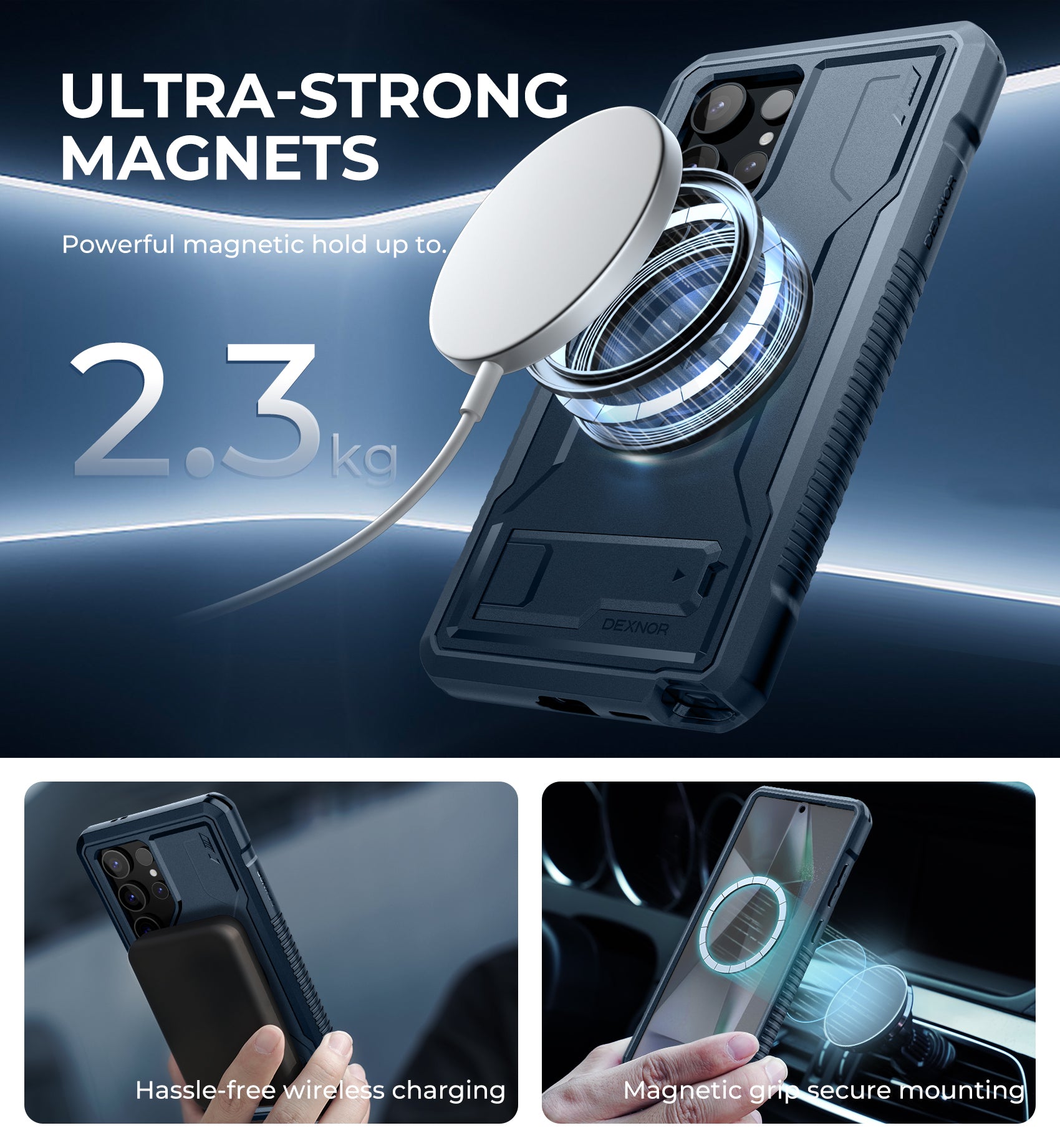Dexnor Magnetic Case for Samsung Galaxy S24 Ultra Compatible with Magsafe 2 Front Frames Built-in Screen Protector Bumper Rugged Shockproof Full-Body Protective Cover with Kickstand