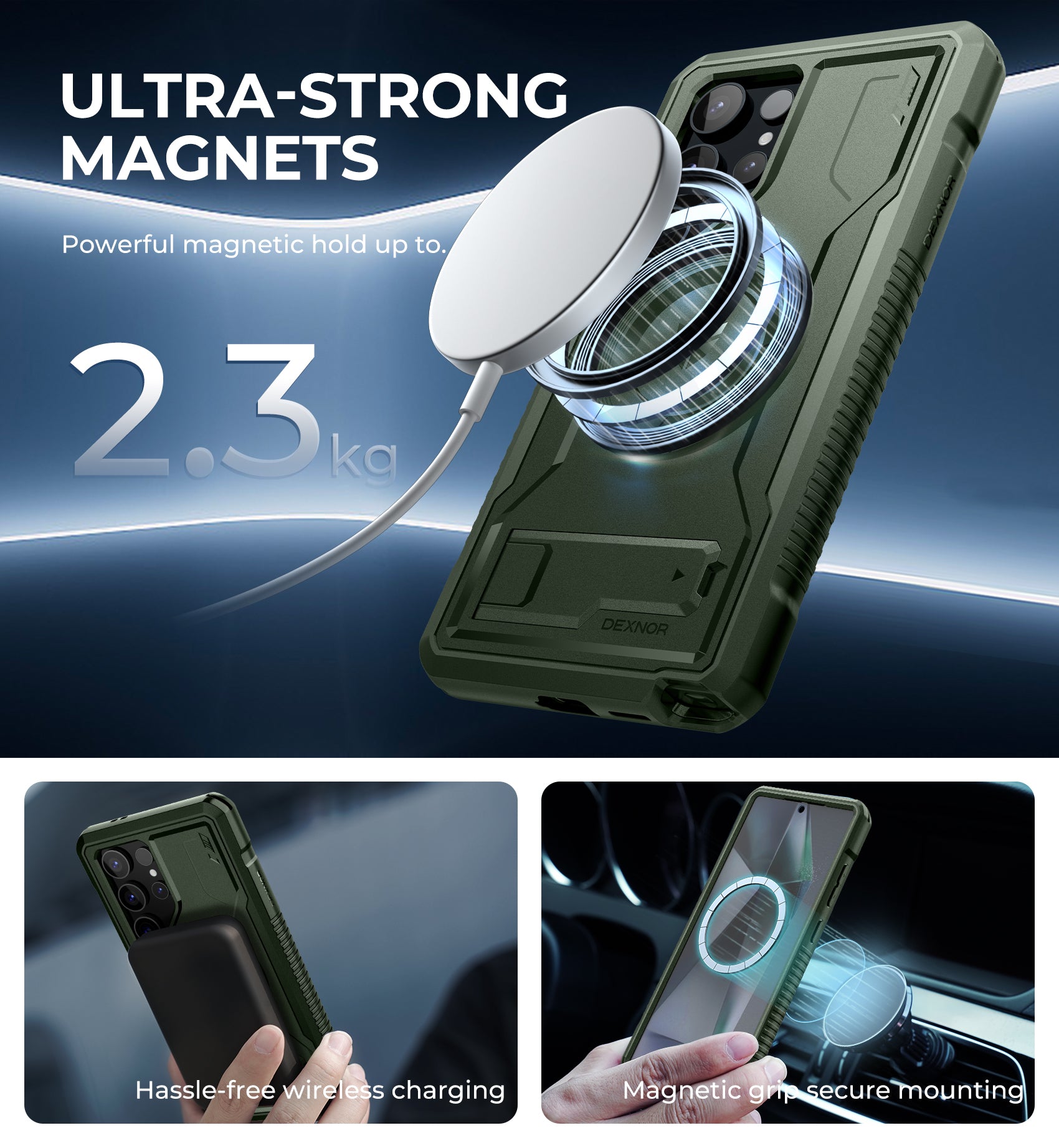 Dexnor Magnetic Case for Samsung Galaxy S24 Ultra Compatible with Magsafe 2 Front Frames Built-in Screen Protector Bumper Rugged Shockproof Full-Body Protective Cover with Kickstand