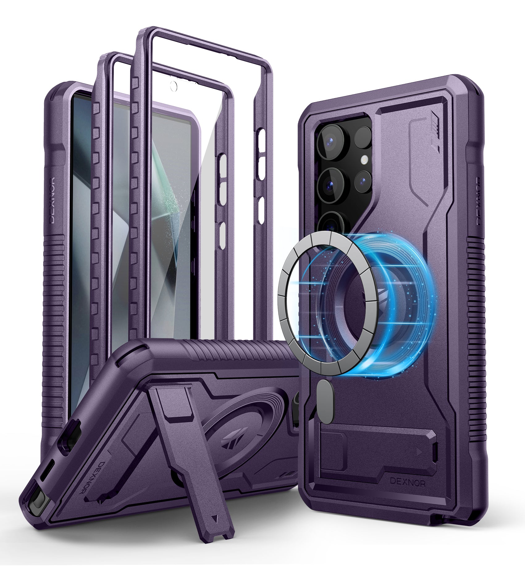 Dexnor Magnetic Case for Samsung Galaxy S24 Ultra Compatible with Magsafe 2 Front Frames Built-in Screen Protector Bumper Rugged Shockproof Full-Body Protective Cover with Kickstand