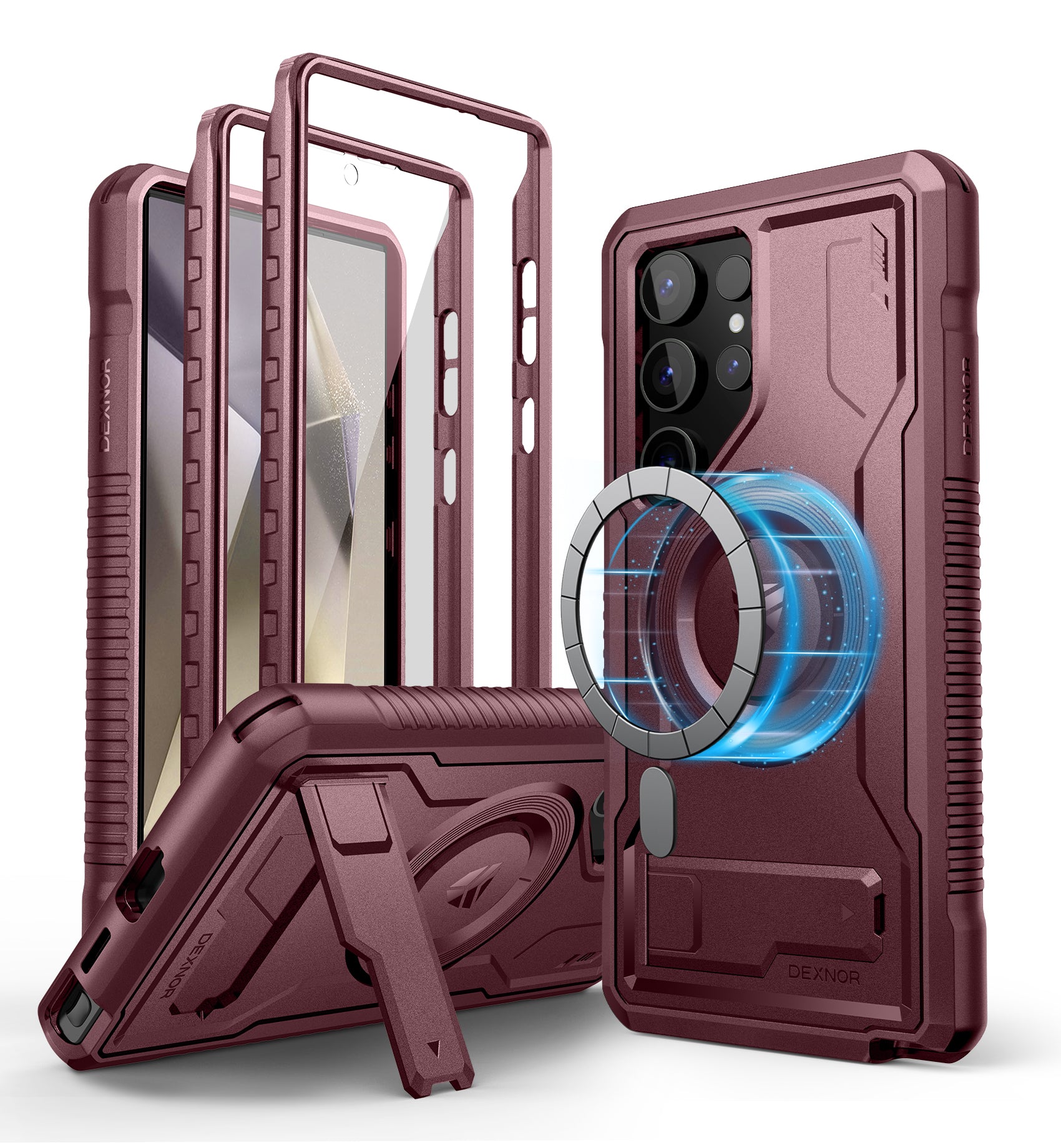 Dexnor Magnetic Case for Samsung Galaxy S24 Ultra Compatible with Magsafe 2 Front Frames Built-in Screen Protector Bumper Rugged Shockproof Full-Body Protective Cover with Kickstand