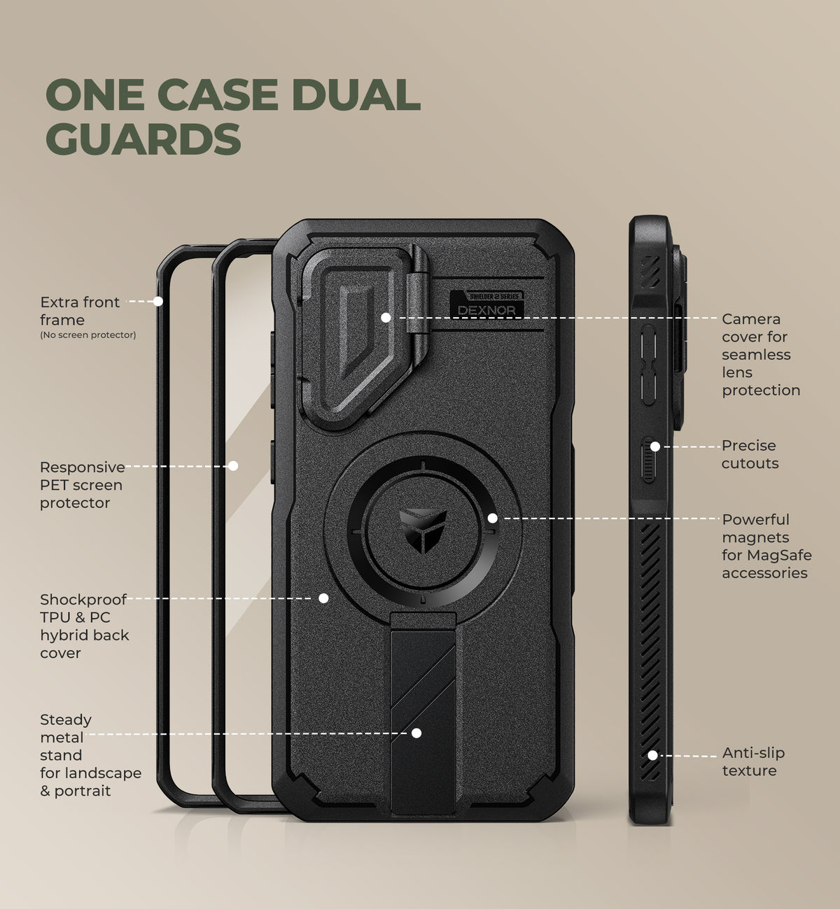 Dexnor Case for Samsung Galaxy S26 FE with Stand Camera Cover Screen Protector 2 Front Frames Compatible with MagSafe Rugged Shockproof Bumper Magnetic Protective Cover 2026