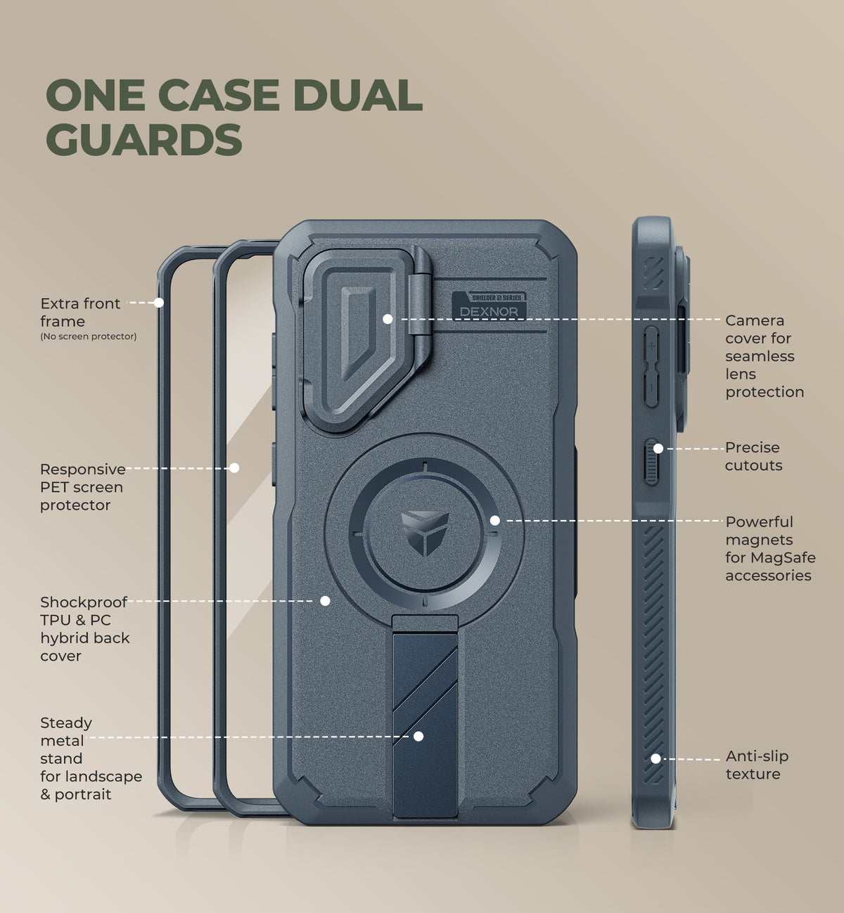 Dexnor Case for Samsung Galaxy S26 FE with Stand Camera Cover Screen Protector 2 Front Frames Compatible with MagSafe Rugged Shockproof Bumper Magnetic Protective Cover 2026