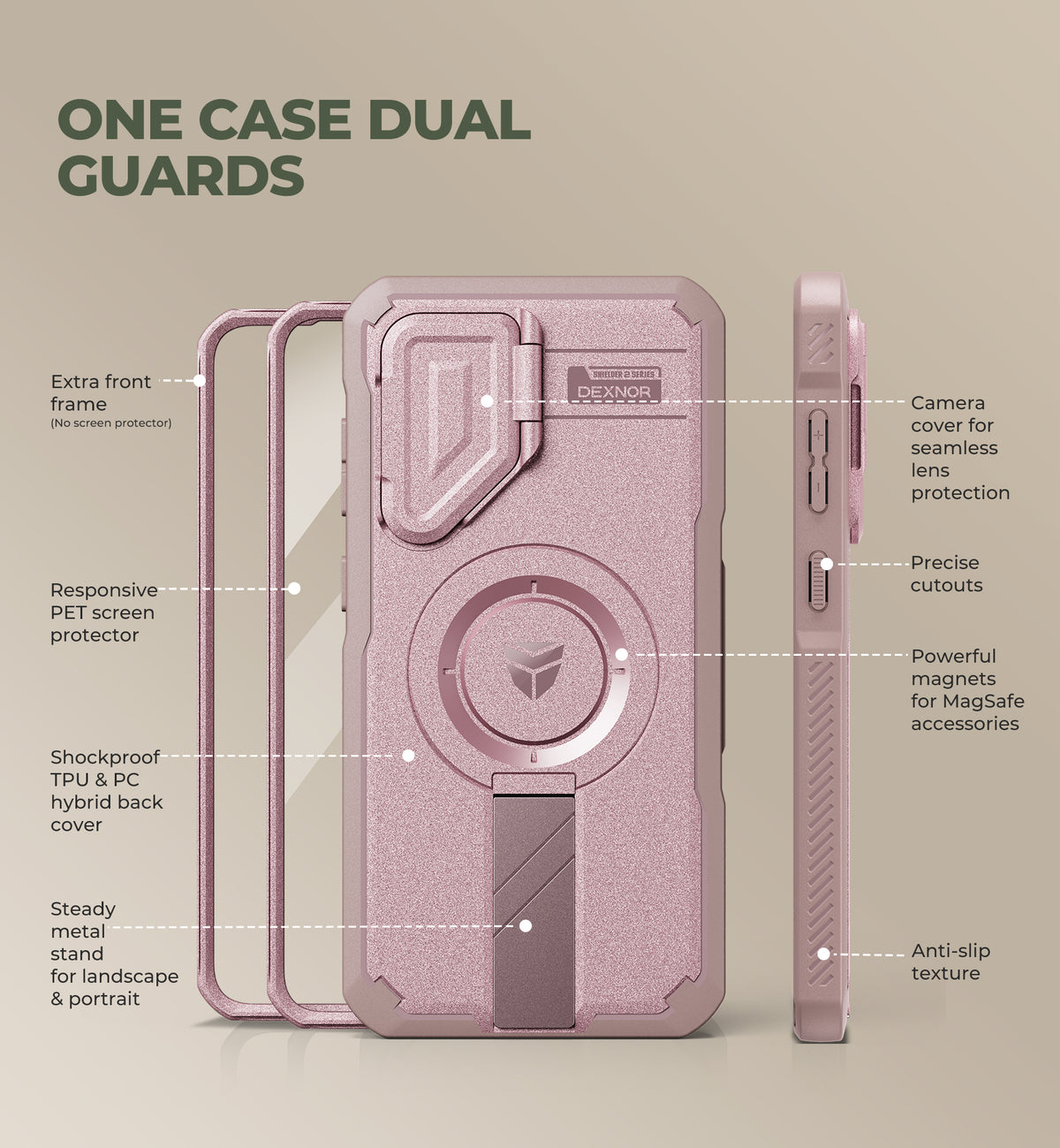 Dexnor Case for Samsung Galaxy S26 FE with Stand Camera Cover Screen Protector 2 Front Frames Compatible with MagSafe Rugged Shockproof Bumper Magnetic Protective Cover 2026