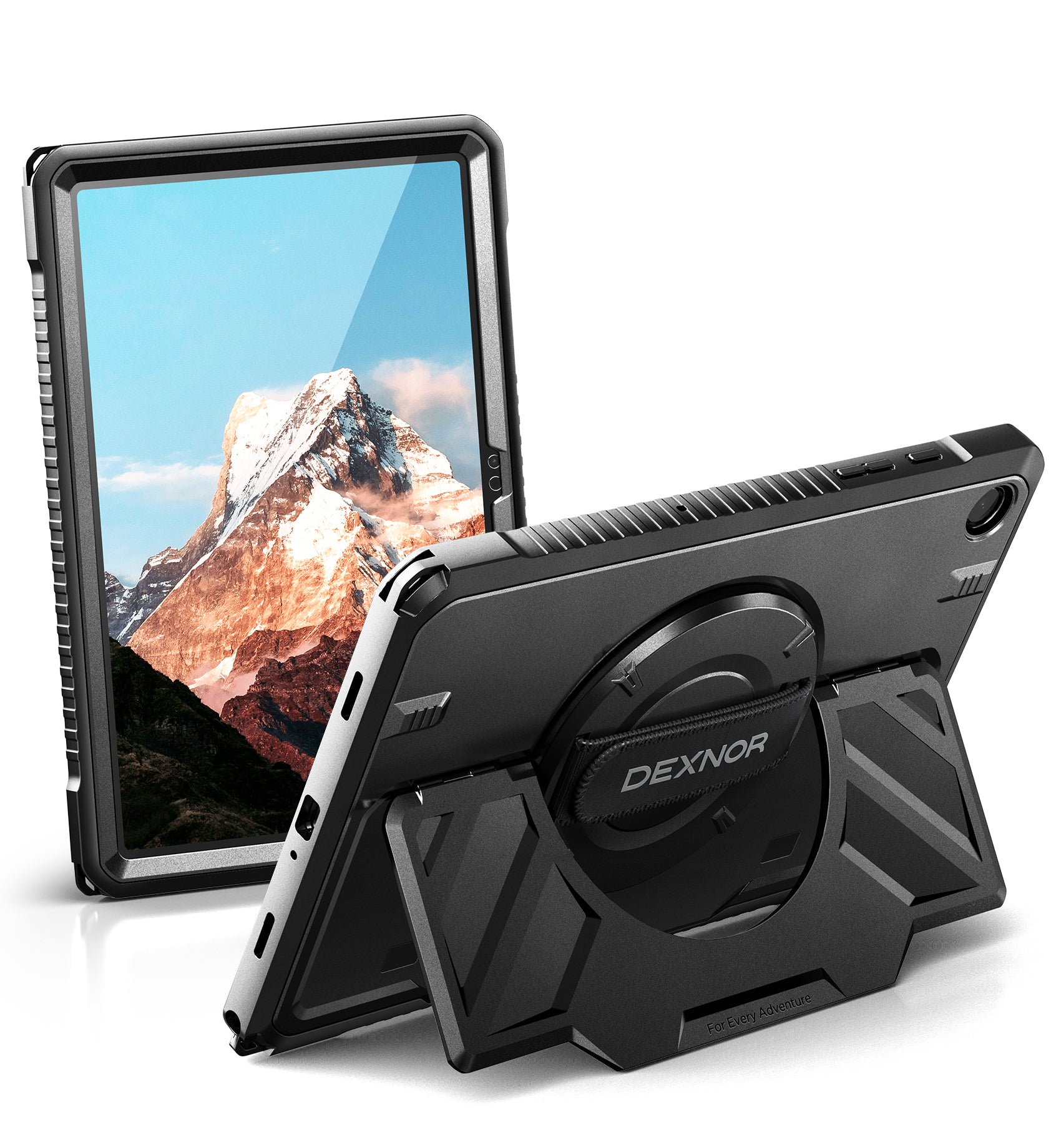 Dexnor Case for Samsung Galaxy Tab A9 Plus 11 inch Rugged Protective with 360° Rotating Hand Strap Large Steady Stand Screen Protector Shockproof Full-Body Bumper Cover