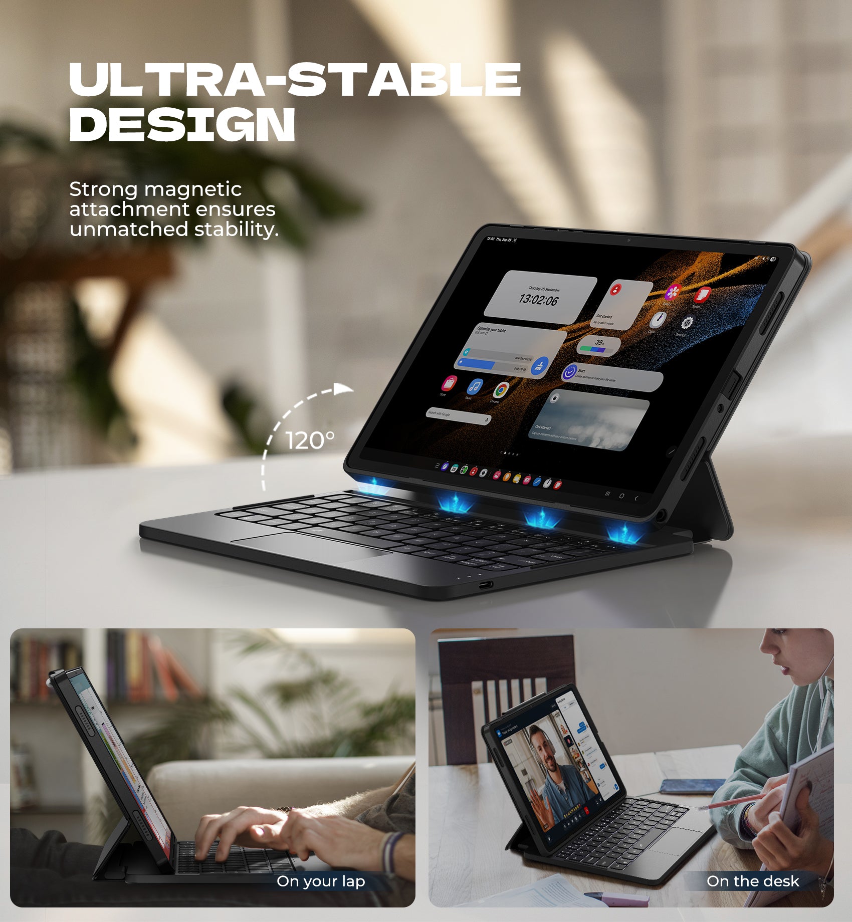 Dexnor Case for Samsung Galaxy Tab A9+ Plus 2023 with Keyboard Ultra-Light Magnetic Folio Keyboard Cover Multi-Touch Trackpad Backlit Stylus Holder