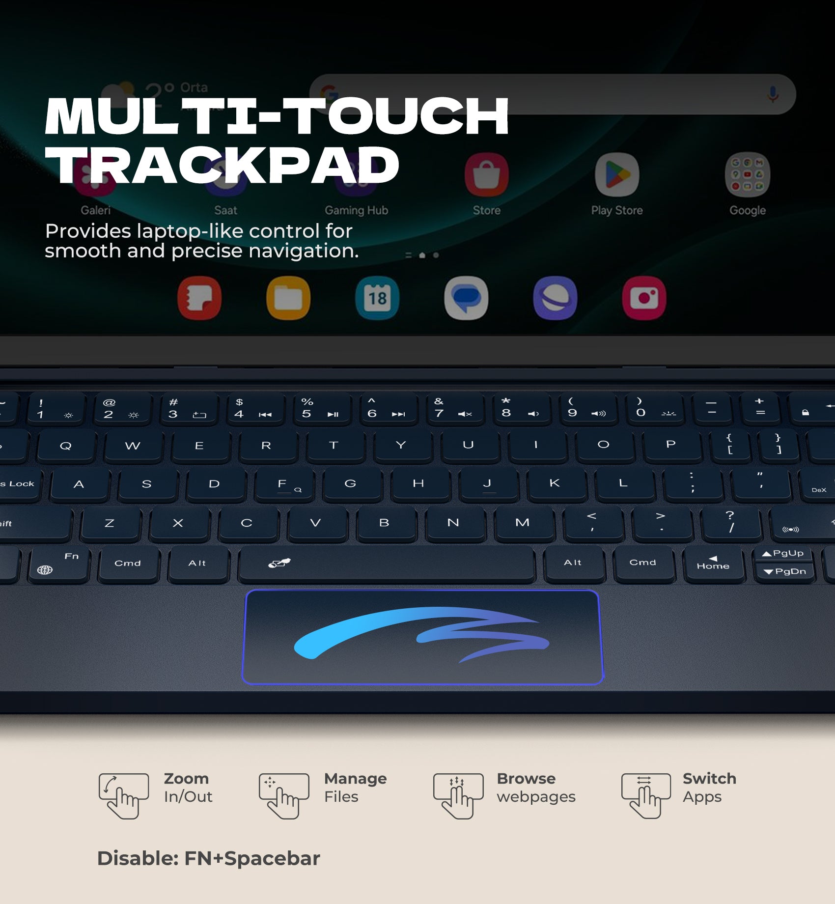 Dexnor Case for Samsung Galaxy Tab A9+ Plus 2023 with Keyboard Ultra-Light Magnetic Folio Keyboard Cover Multi-Touch Trackpad Backlit Stylus Holder