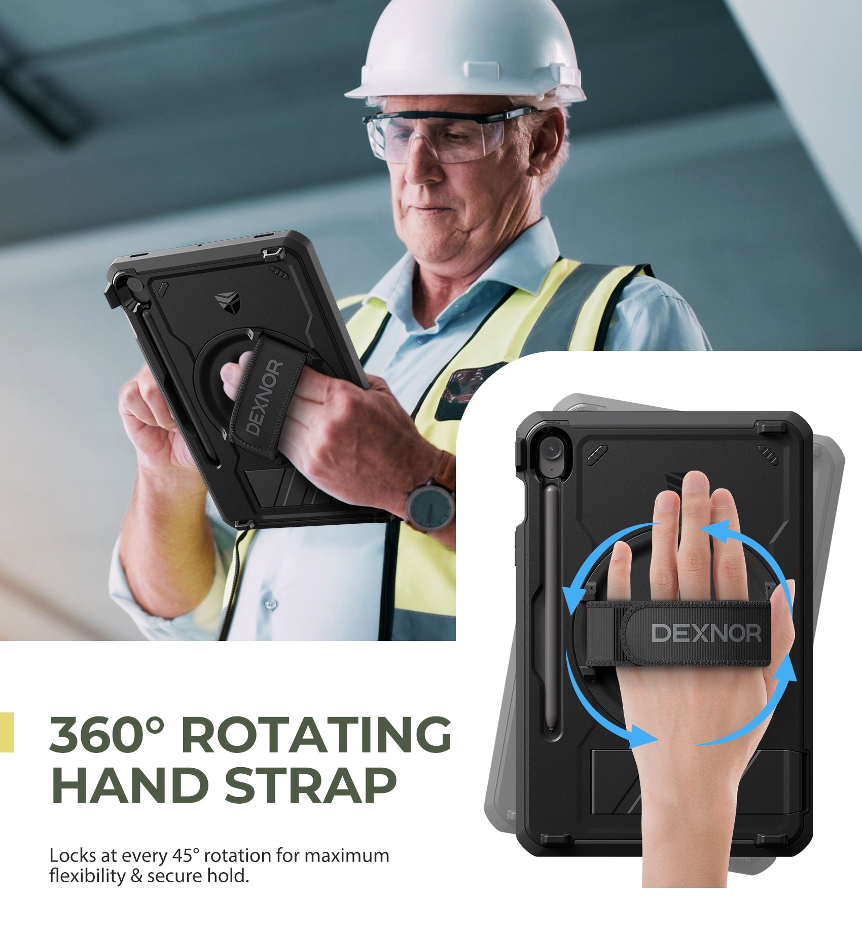 Dexnor Case for Samsung Galaxy Tab S10 Lite with Screen Protector Pen Holder 360 Rotating Hand Strap Kickstand Full Body Cover