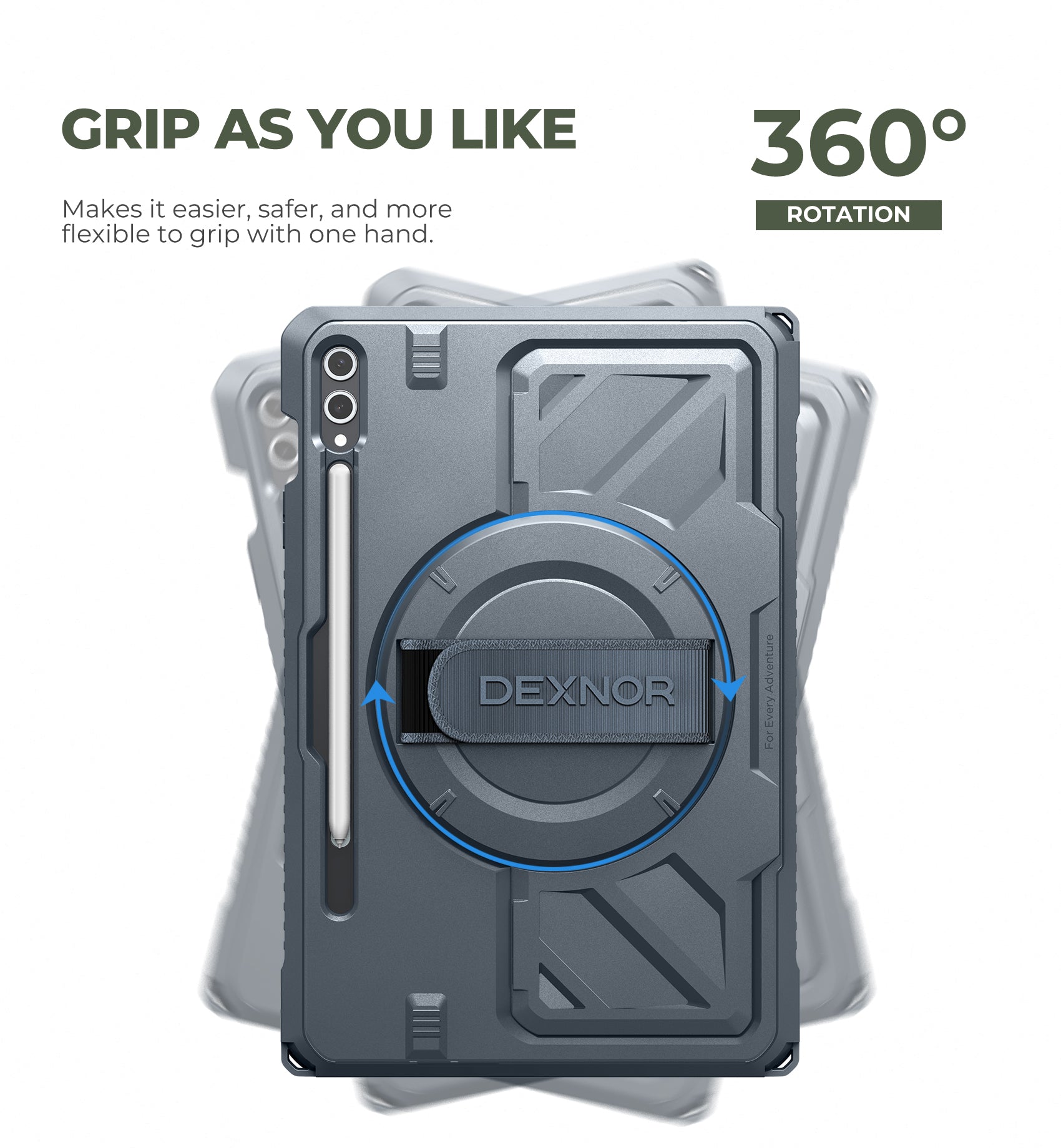 Dexnor Case for Samsung Galaxy Tab S10 Plus 2024 12.4" Rugged Protective with 360° Rotating Hand Strap Stand Screen Protector S Pen Holder Shockproof Full Body Cover