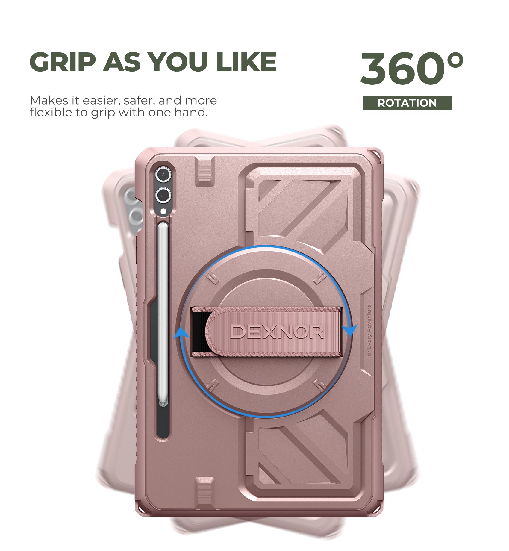 Dexnor Case for Samsung Galaxy Tab S10 Plus 2024 12.4" Rugged Protective with 360° Rotating Hand Strap Stand Screen Protector S Pen Holder Shockproof Full Body Cover