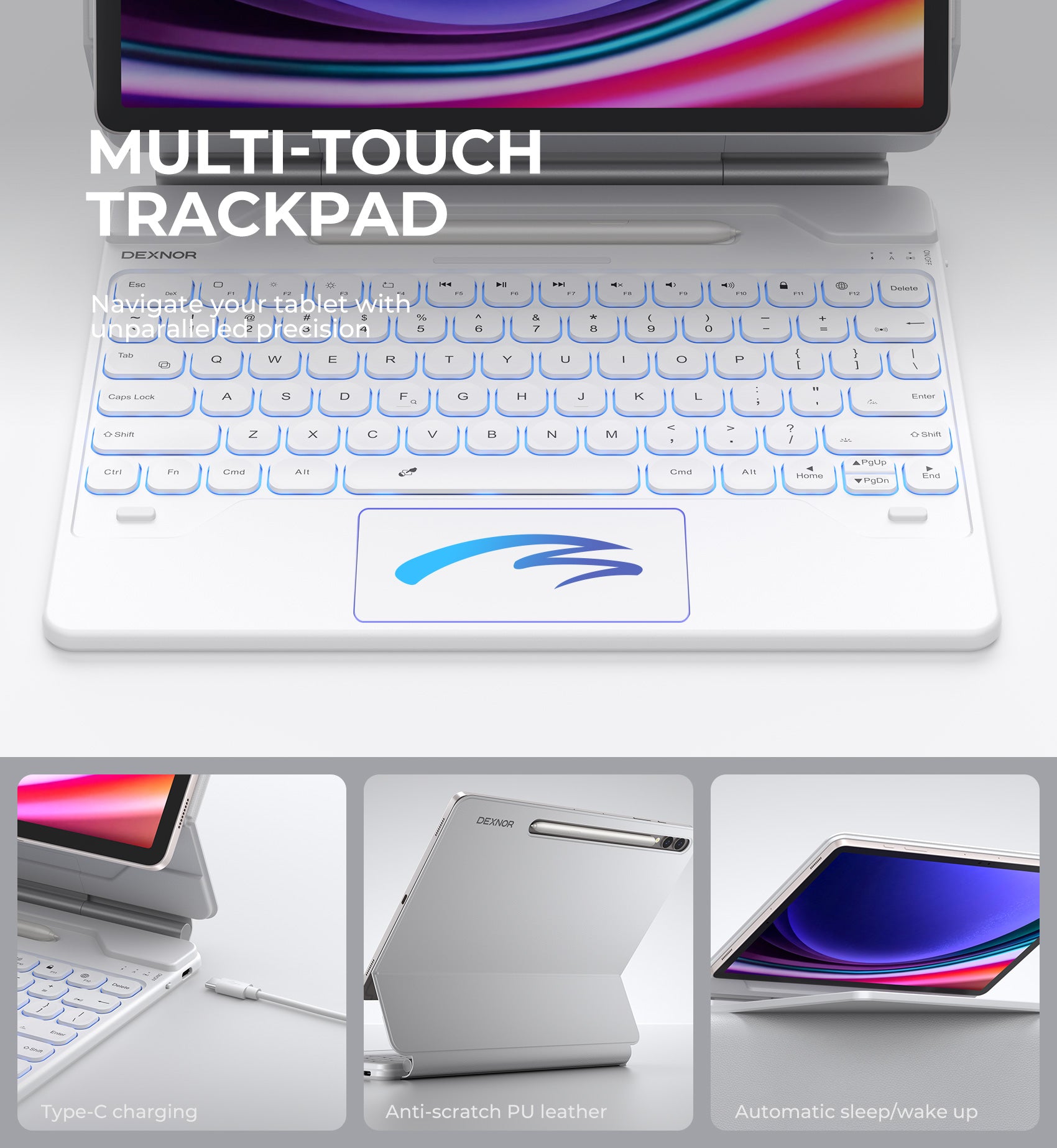 For Samsung Galaxy Tab S8 Plus/S7 FE (5G)/S7 Plus/S9 Plus/S9 FE Plus 12.4 Inch Case with Keyboard Floating Cantilever Magnetic Stand