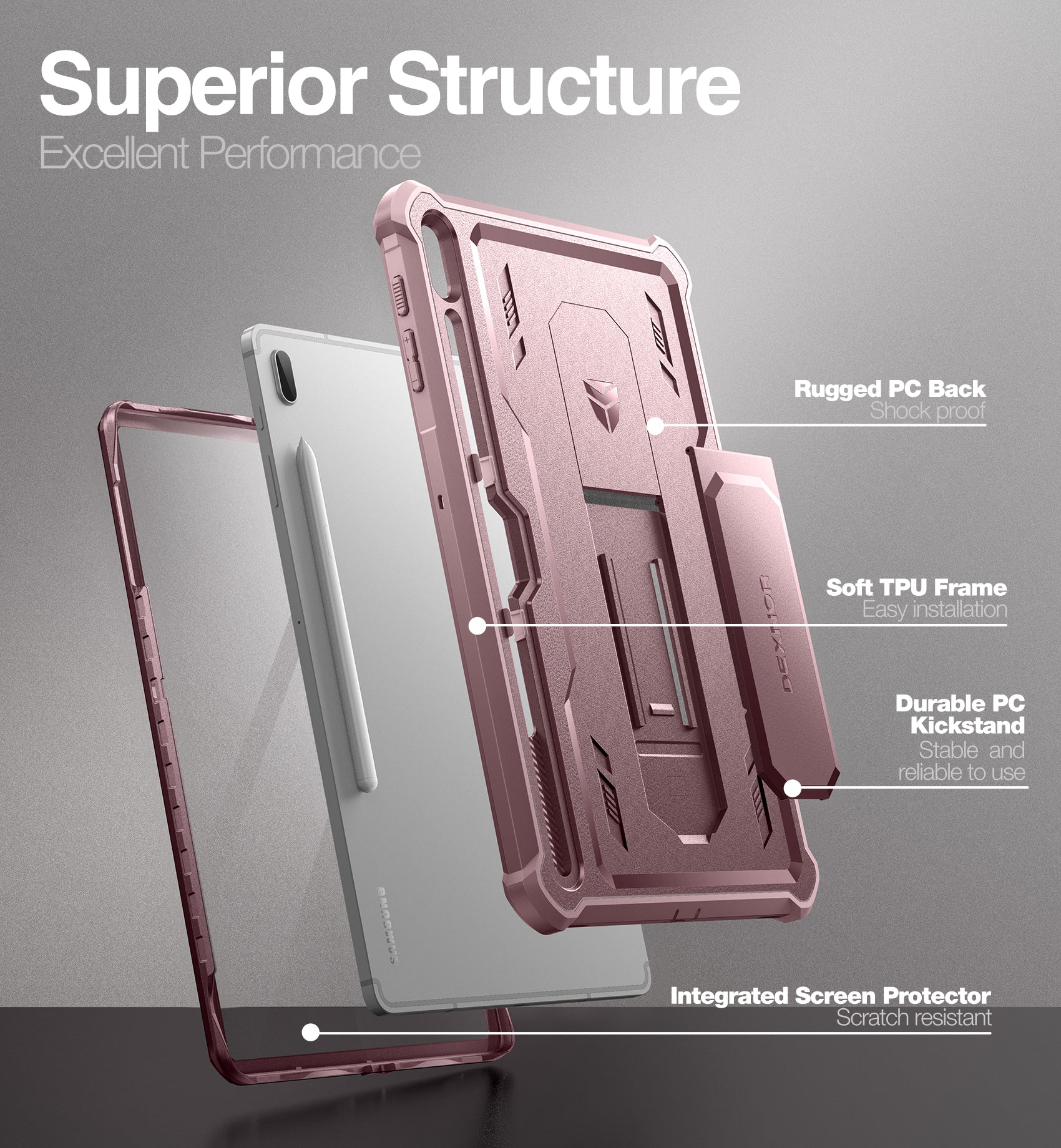 Dexnor Case for Galaxy Tab S7 FE 12.4 Inch 2021 Built in Screen Protector Kickstand with Pen Holder Heavy Duty Shockproof Full Body Protective Cover