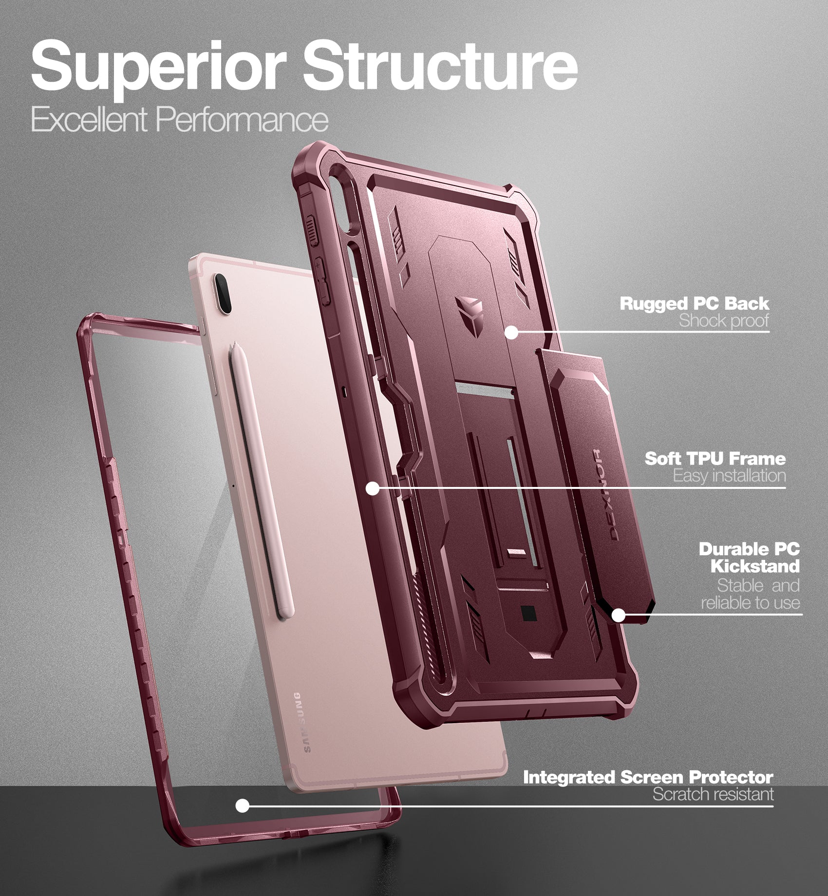 Dexnor Case for Galaxy Tab S7 FE 12.4 Inch 2021 Built in Screen Protector Kickstand with Pen Holder Heavy Duty Shockproof Full Body Protective Cover