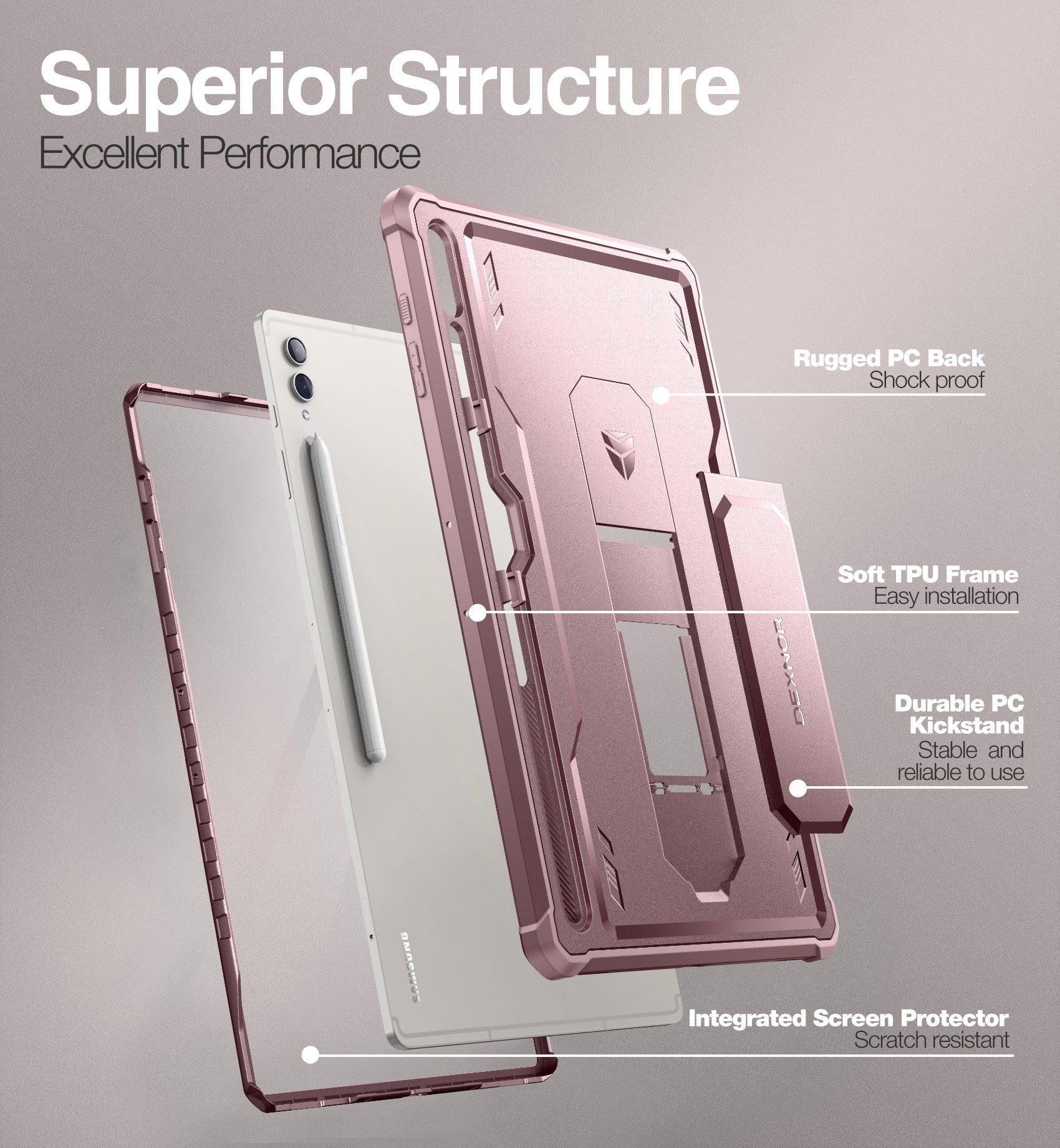 Dexnor Case for Samsung Galaxy Tab S8 Ultra 2022 14.6 Inch Built in Screen Protector Kickstand with Pen Holder Heavy Duty Shockproof Protective Cover