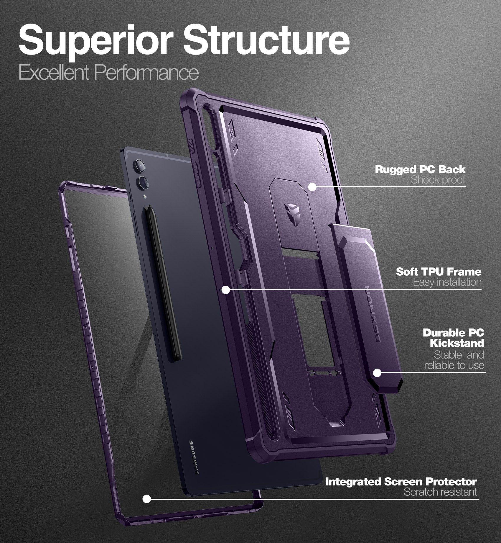 Dexnor Case for Samsung Galaxy Tab S8 Ultra 2022 14.6 Inch Built in Screen Protector Kickstand with Pen Holder Heavy Duty Shockproof Protective Cover