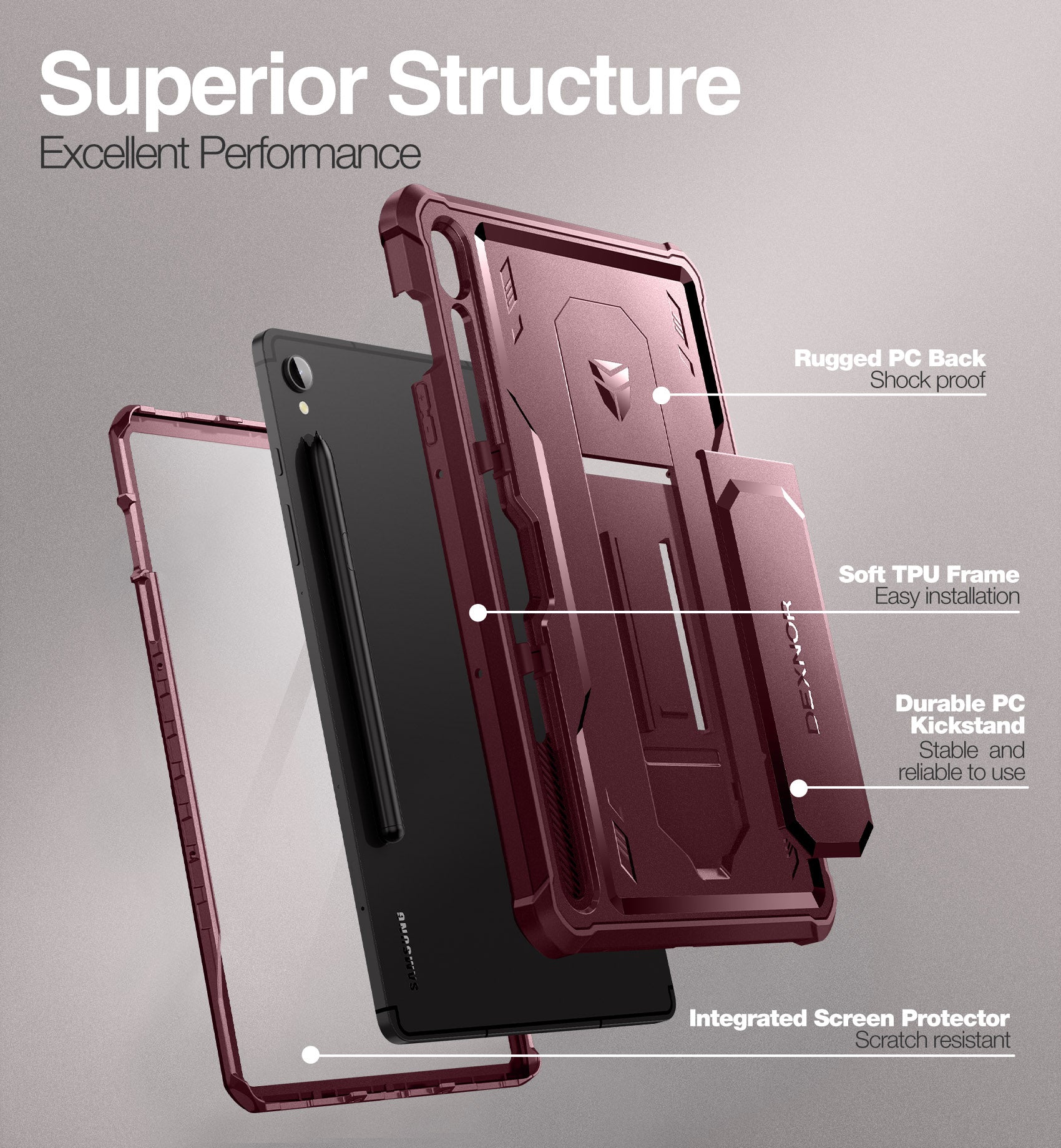 Dexnor Case for Samsung Galaxy Tab S9 11 Inch 2023 Built in Screen Protector Kickstand with Pen Holder Heavy Duty Shockproof Full Body Protective Cover