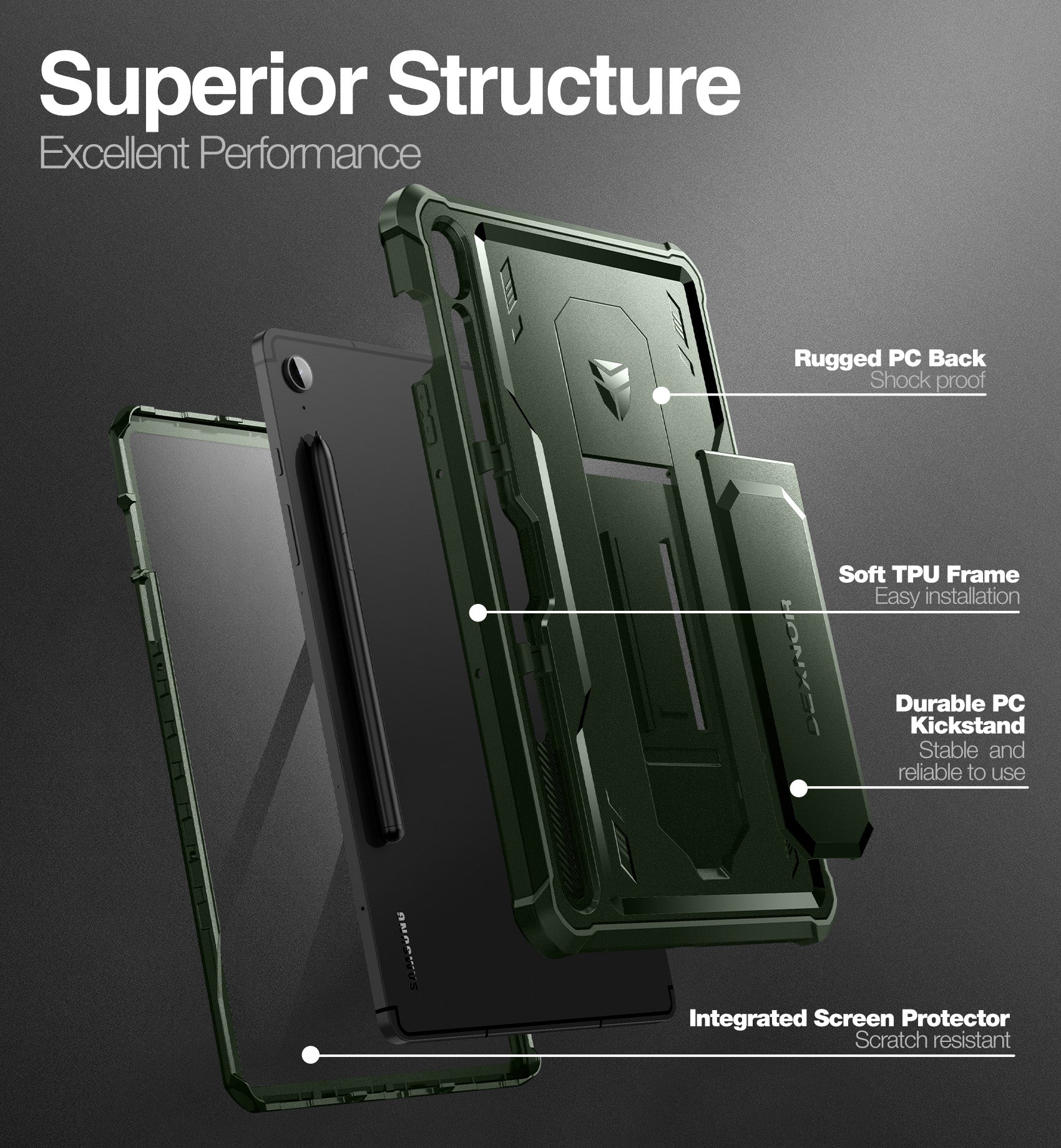 Dexnor Case for Samsung Galaxy Tab S9 FE 10.9 Inch 2023 Built in Screen Protector Kickstand with Pen Holder Heavy Duty Full Body Cover