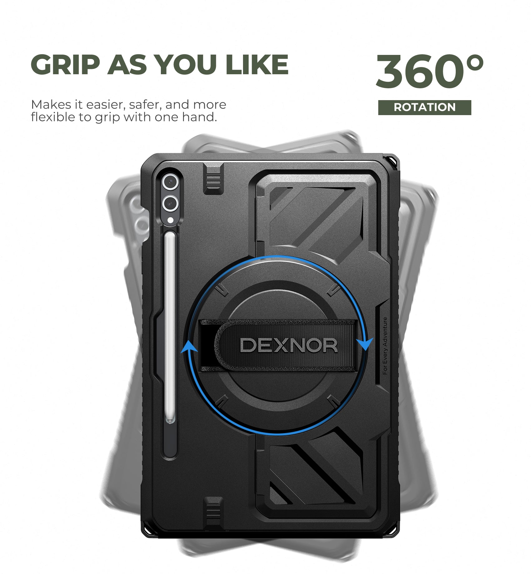 Dexnor Case for Samsung Galaxy Tab S9 Plus 2023 12.4 Inch Rugged Protective with 360° Rotating Hand Strap Stand Screen Protector S Pen Holder Shockproof Full Body Cover
