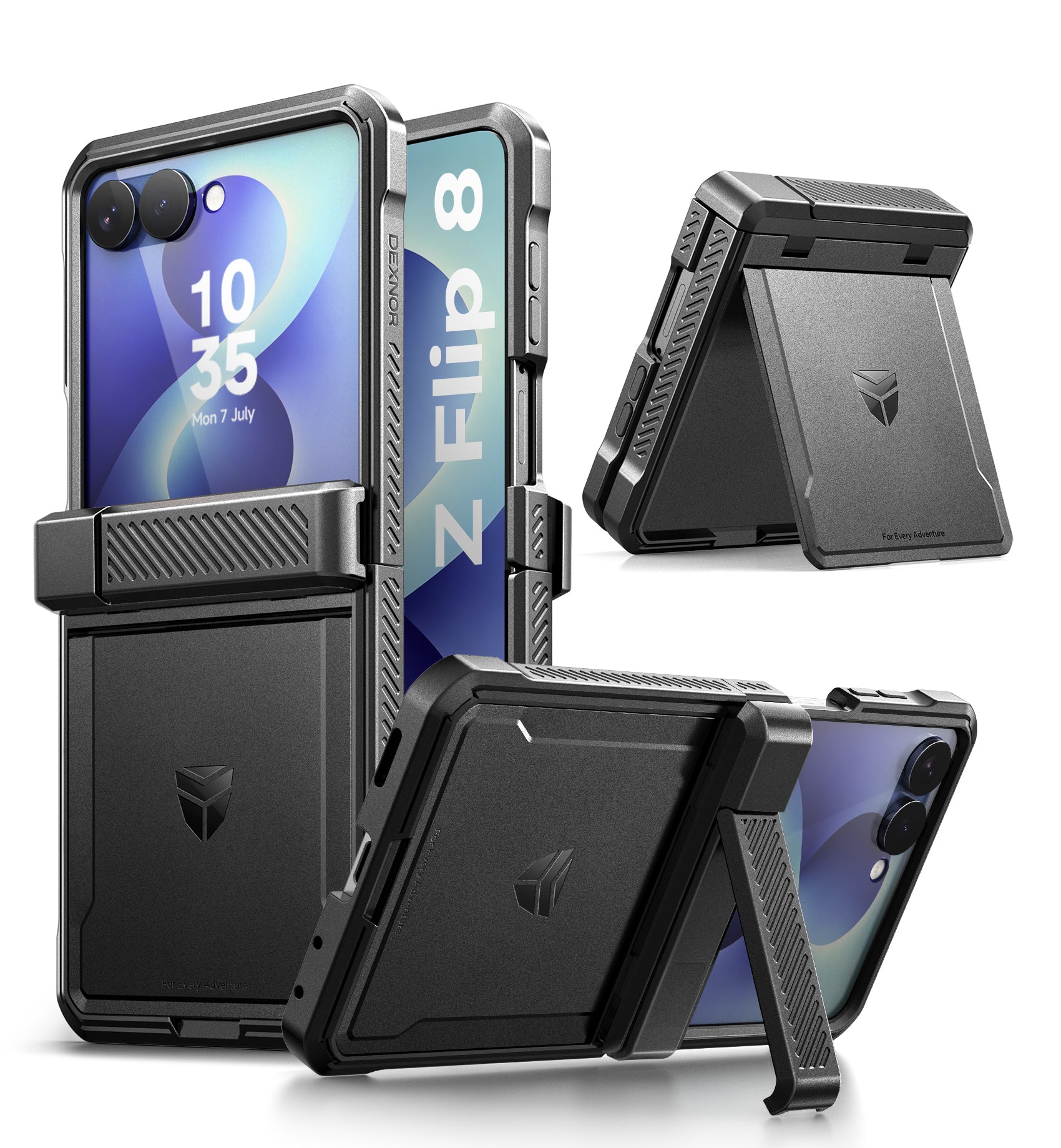 Dexnor Case for Samsung Galaxy Z Flip 8 with Dual Kickstands Auto-Close Hinge Protection Screen Protector Full-Body Rugged Shockproof Protective Cover Heavy-Duty Bumper