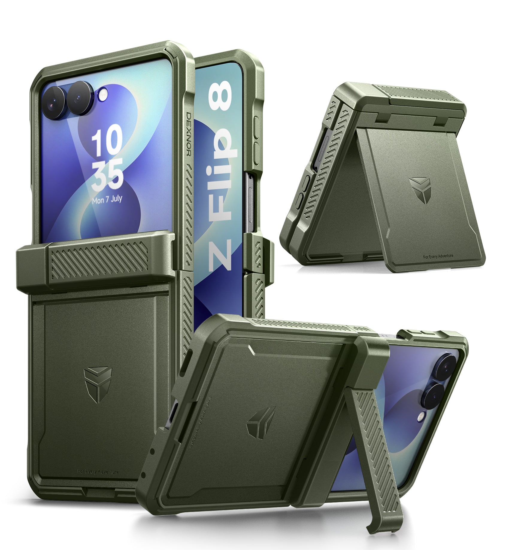 Dexnor Case for Samsung Galaxy Z Flip 8 with Dual Kickstands Auto-Close Hinge Protection Screen Protector Full-Body Rugged Shockproof Protective Cover Heavy-Duty Bumper