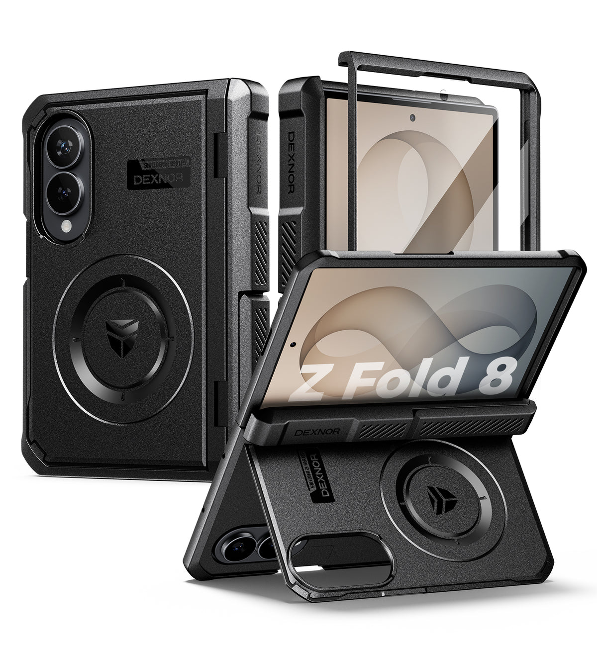 Dexnor Case for Samsung Galaxy Z Fold 8 Compatible with MagSafe Built-in Kickstands Screen Protector Hinge Protection Full-body Rugged Protective Cover