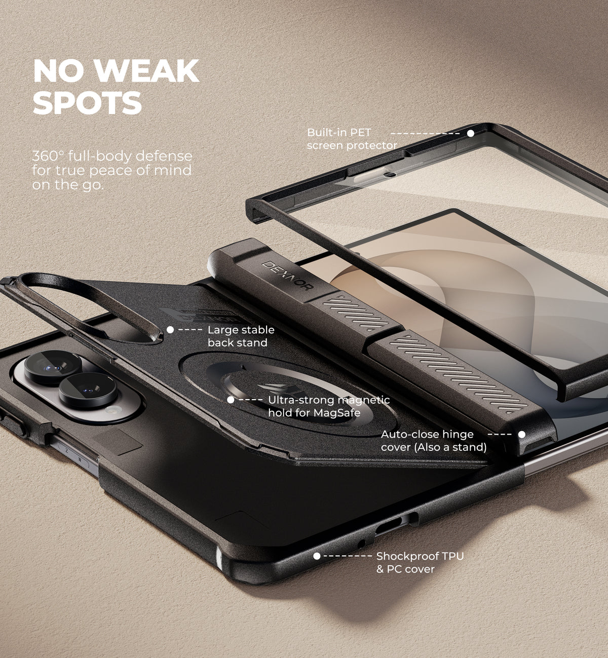 Dexnor Case for Samsung Galaxy Z Fold 8 Compatible with MagSafe Built-in Kickstands Screen Protector Hinge Protection Full-body Rugged Protective Cover