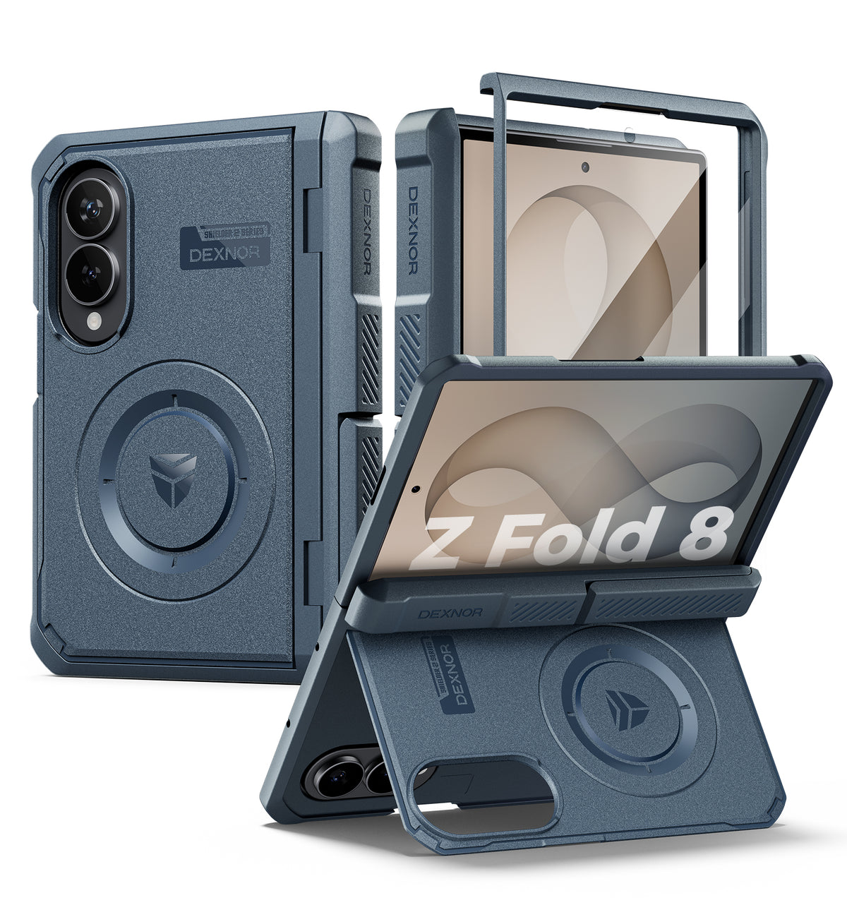 Dexnor Case for Samsung Galaxy Z Fold 8 Compatible with MagSafe Built-in Kickstands Screen Protector Hinge Protection Full-body Rugged Protective Cover