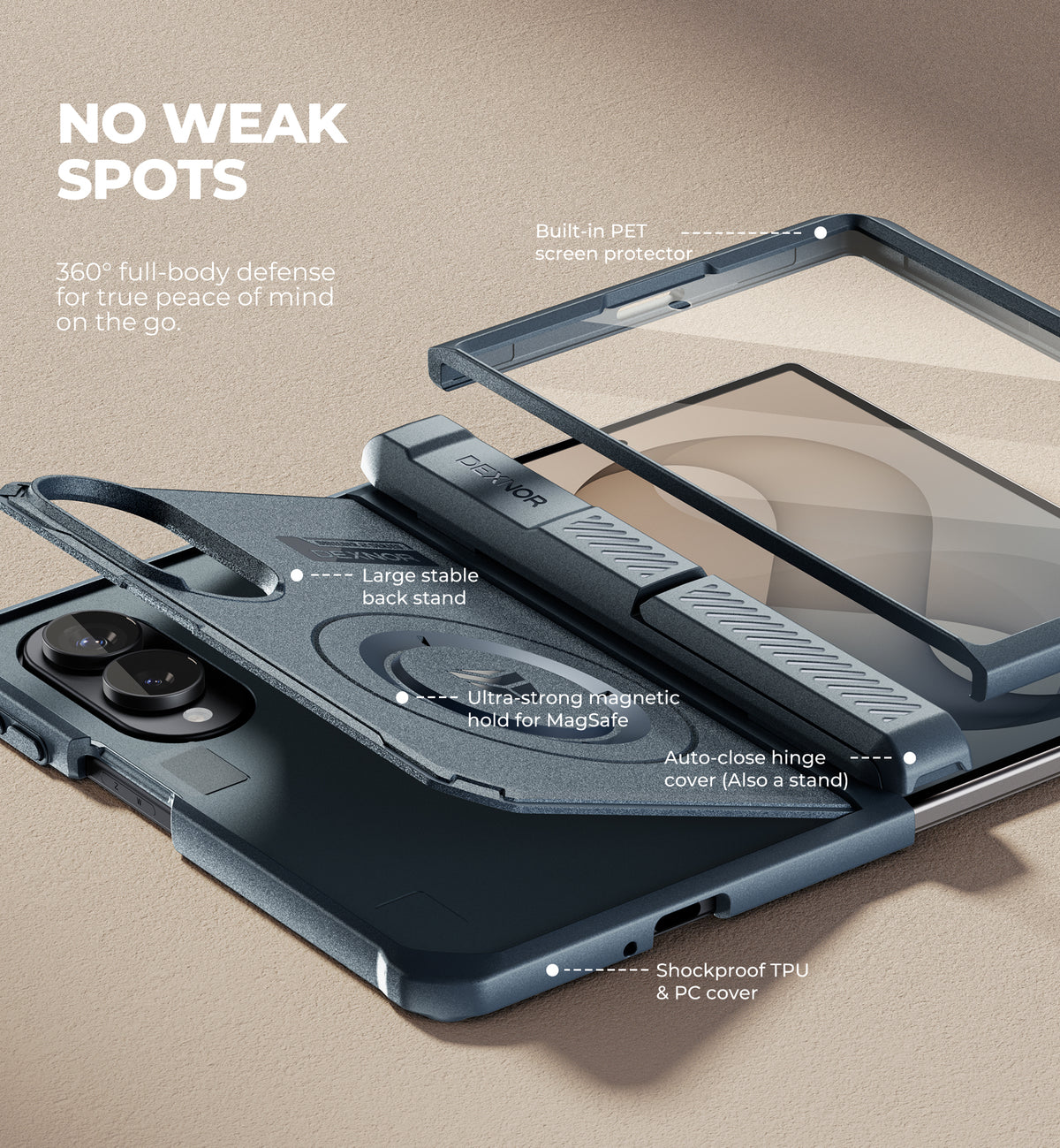 Dexnor Case for Samsung Galaxy Z Fold 8 Compatible with MagSafe Built-in Kickstands Screen Protector Hinge Protection Full-body Rugged Protective Cover