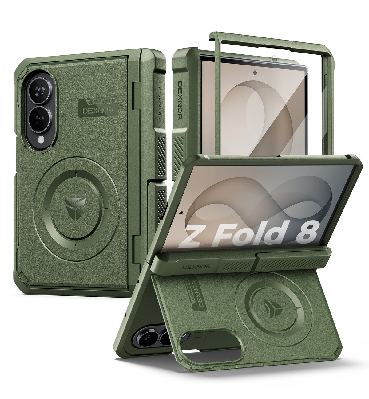 Dexnor Case for Samsung Galaxy Z Fold 8 Compatible with MagSafe Built-in Kickstands Screen Protector Hinge Protection Full-body Rugged Protective Cover