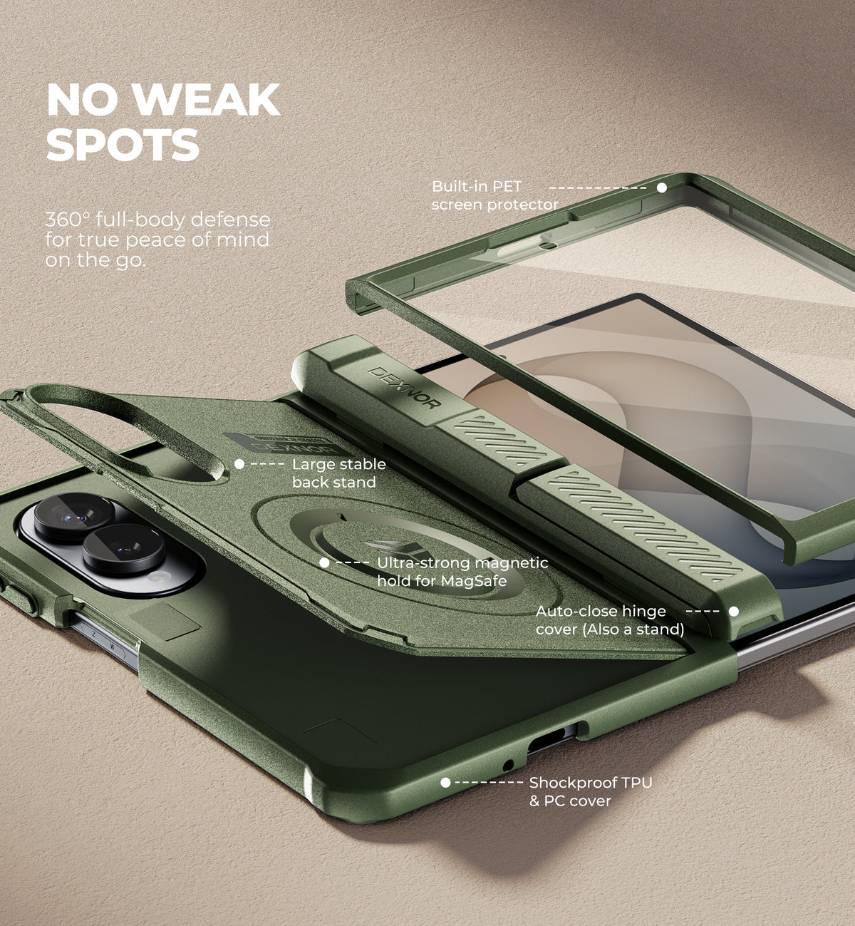 Dexnor Case for Samsung Galaxy Z Fold 8 Compatible with MagSafe Built-in Kickstands Screen Protector Hinge Protection Full-body Rugged Protective Cover