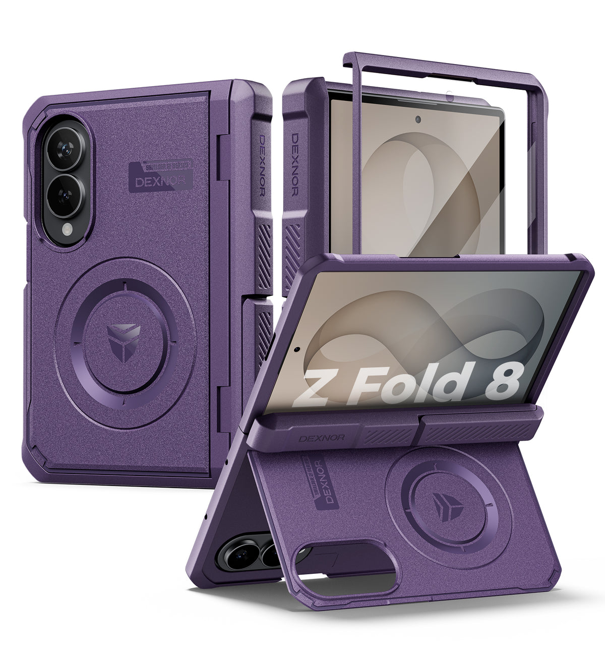 Dexnor Case for Samsung Galaxy Z Fold 8 Compatible with MagSafe Built-in Kickstands Screen Protector Hinge Protection Full-body Rugged Protective Cover