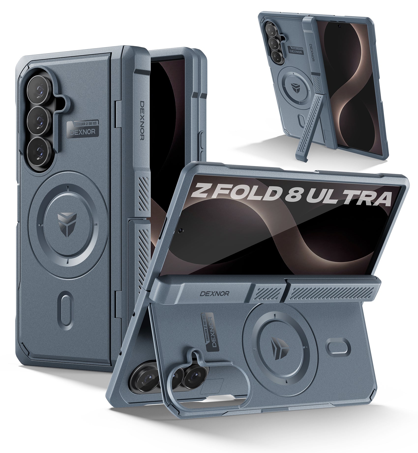 Dexnor Magnetic Case for Samsung Galaxy Z Fold 8 Ultra with Dual Kickstands Front Screen Protector Hinge Protection Compatible with MagSafe Full-Body Rugged Protective Bumper Cover