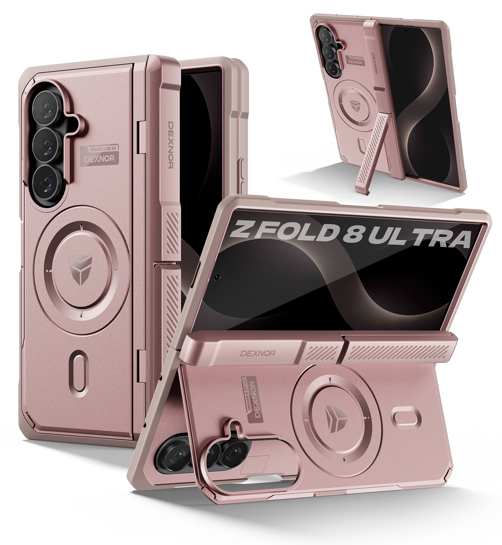 Dexnor Magnetic Case for Samsung Galaxy Z Fold 8 Ultra with Dual Kickstands Front Screen Protector Hinge Protection Compatible with MagSafe Full-Body Rugged Protective Bumper Cover