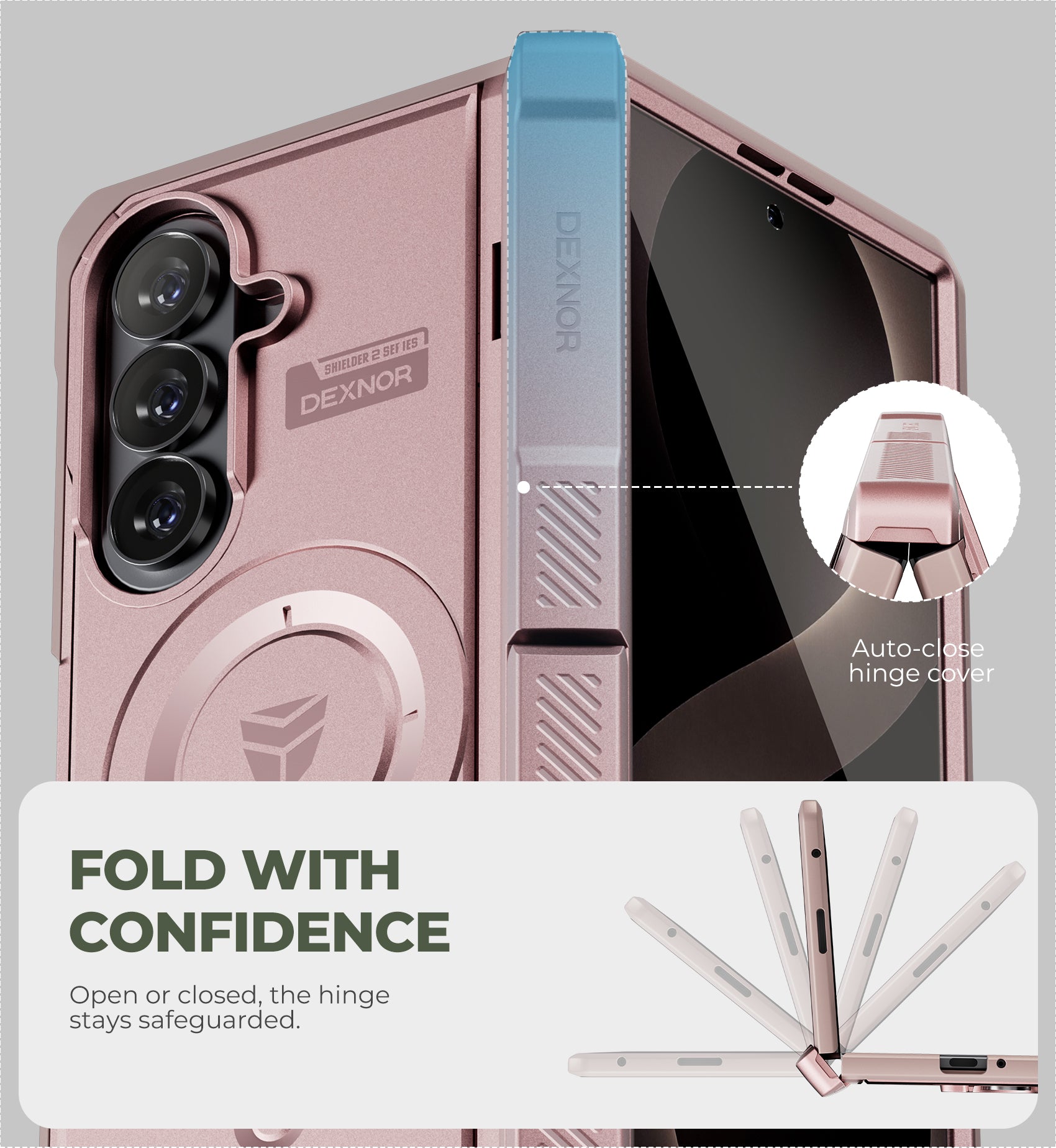 Dexnor Magnetic Case for Samsung Galaxy Z Fold 8 Ultra with Dual Kickstands Front Screen Protector Hinge Protection Compatible with MagSafe Full-Body Rugged Protective Bumper Cover