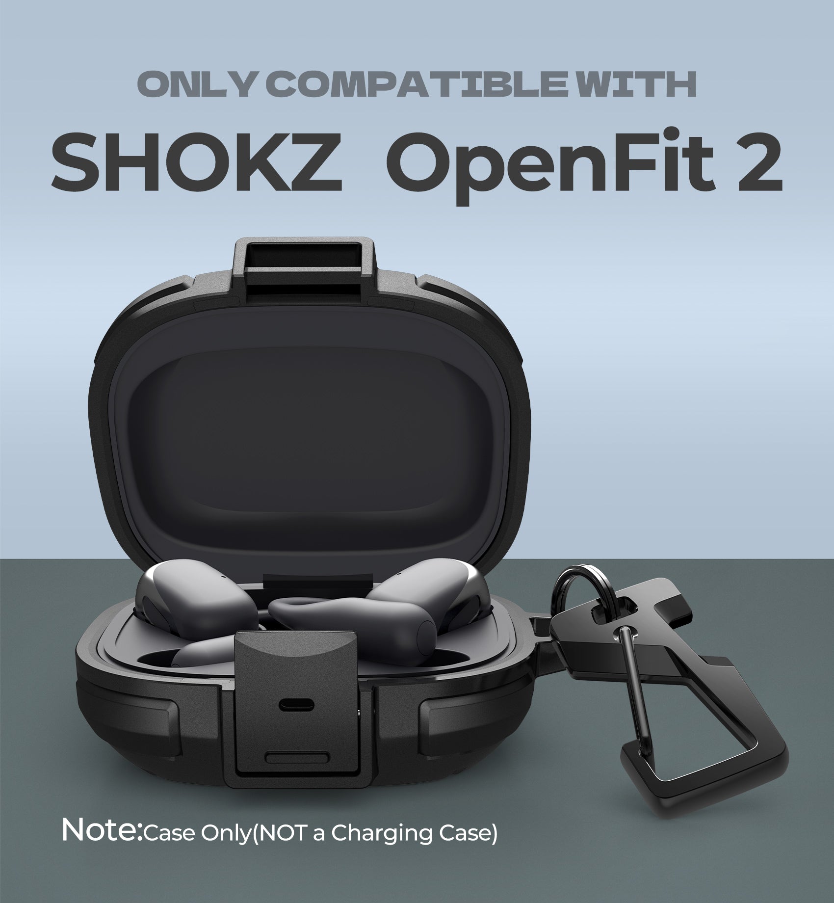 Dexnor Case for Shokz OpenFit 2nd Gen 2025 with Drop-Proof Lock Shockproof Rugged Bumper Protective Cover with Carabiner Keyring Cleaner Kit